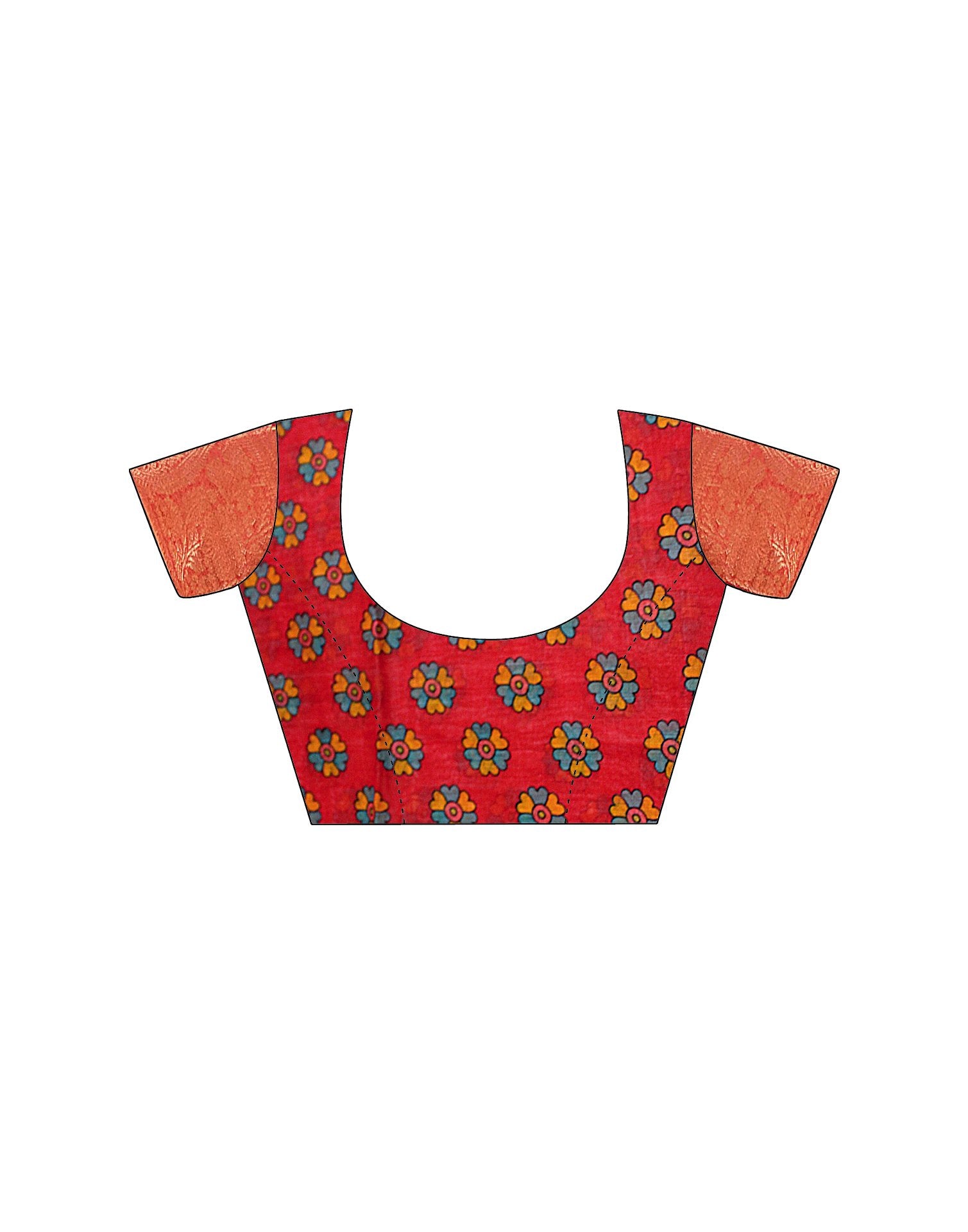 Coral Red Linen Printed Saree