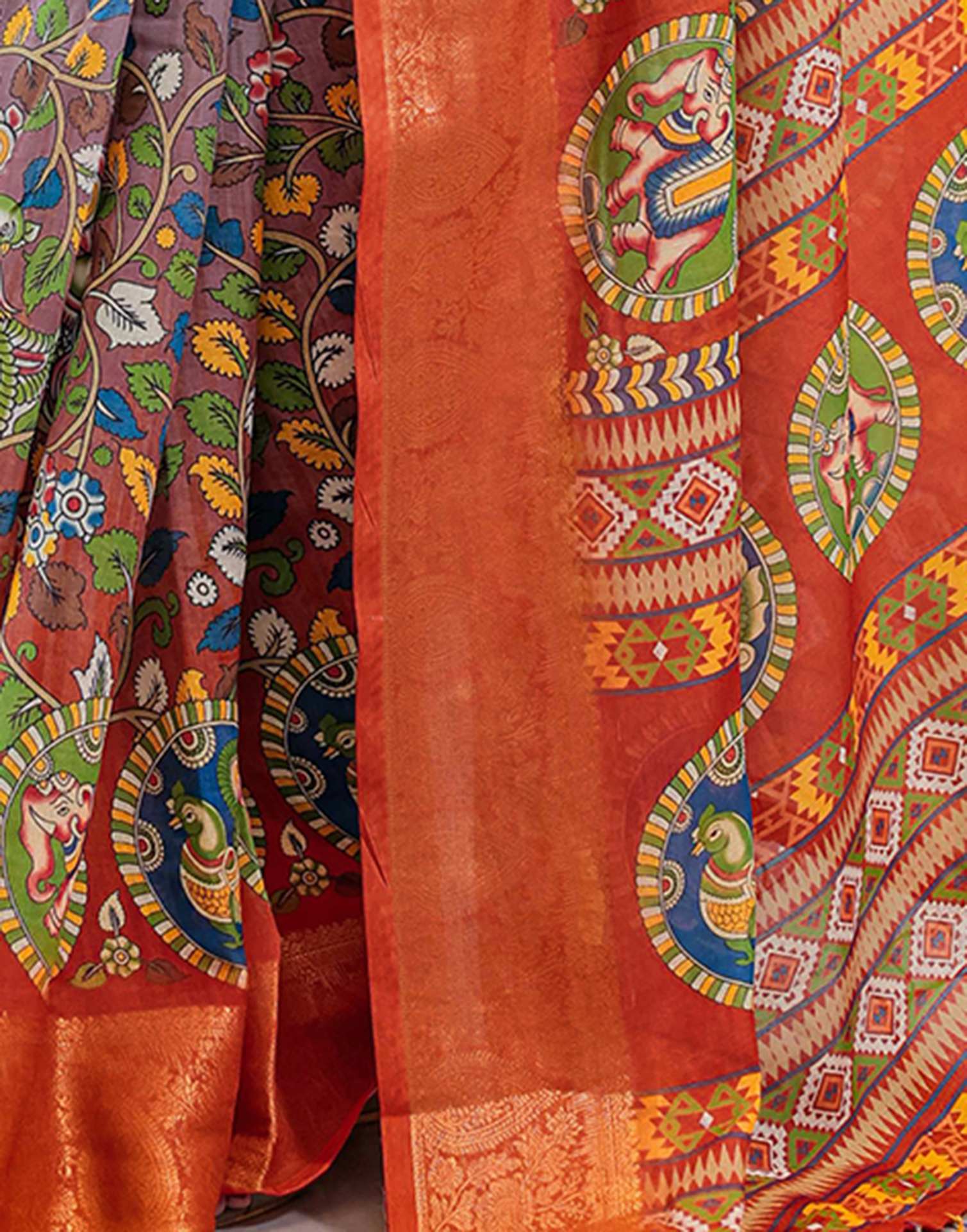 Orange Linen Printed Saree