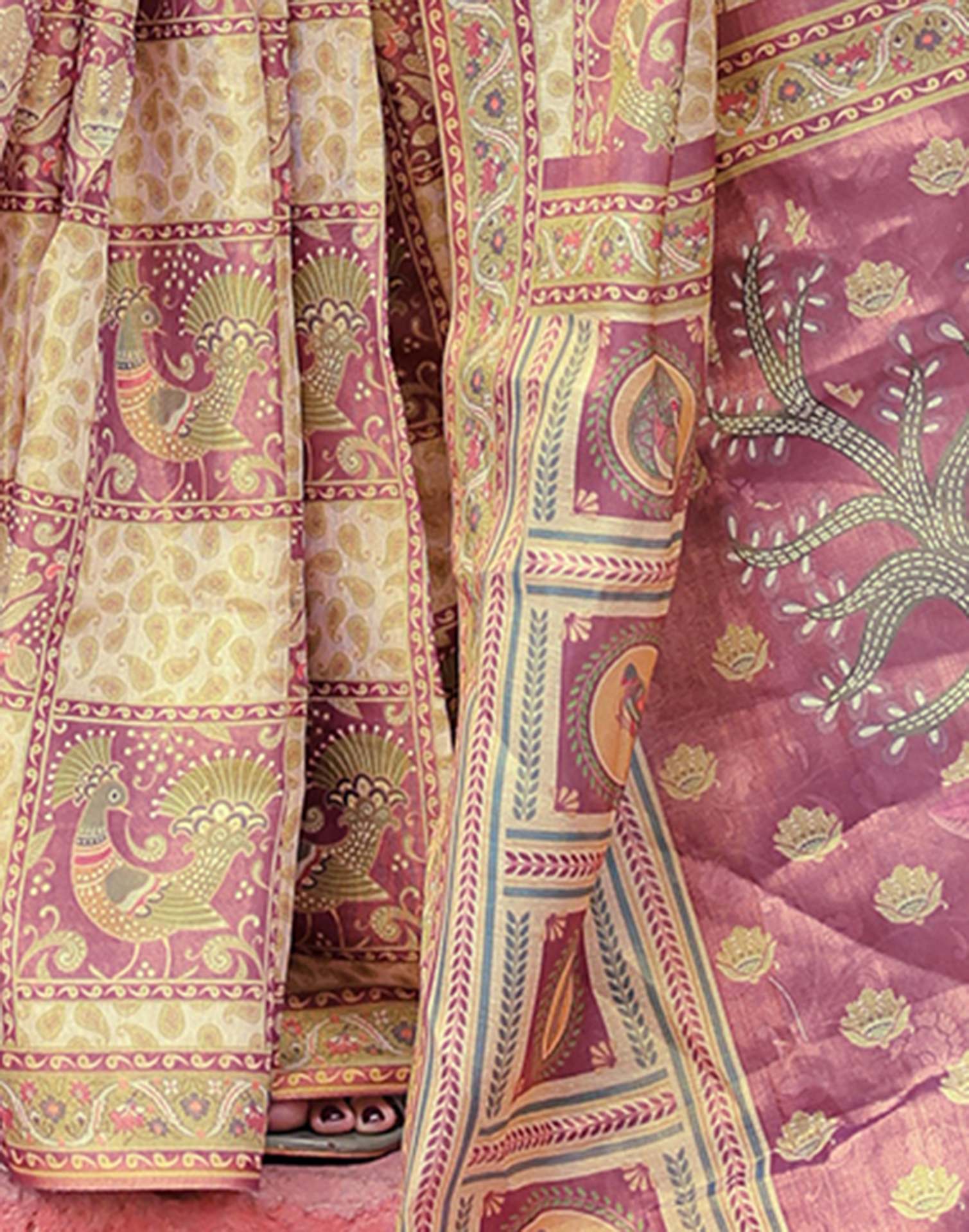 Dull Purple Shimmer Silk Printed Saree