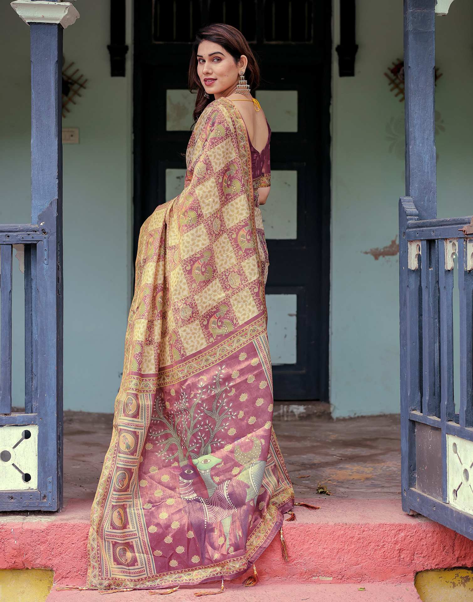 Dull Purple Shimmer Silk Printed Saree