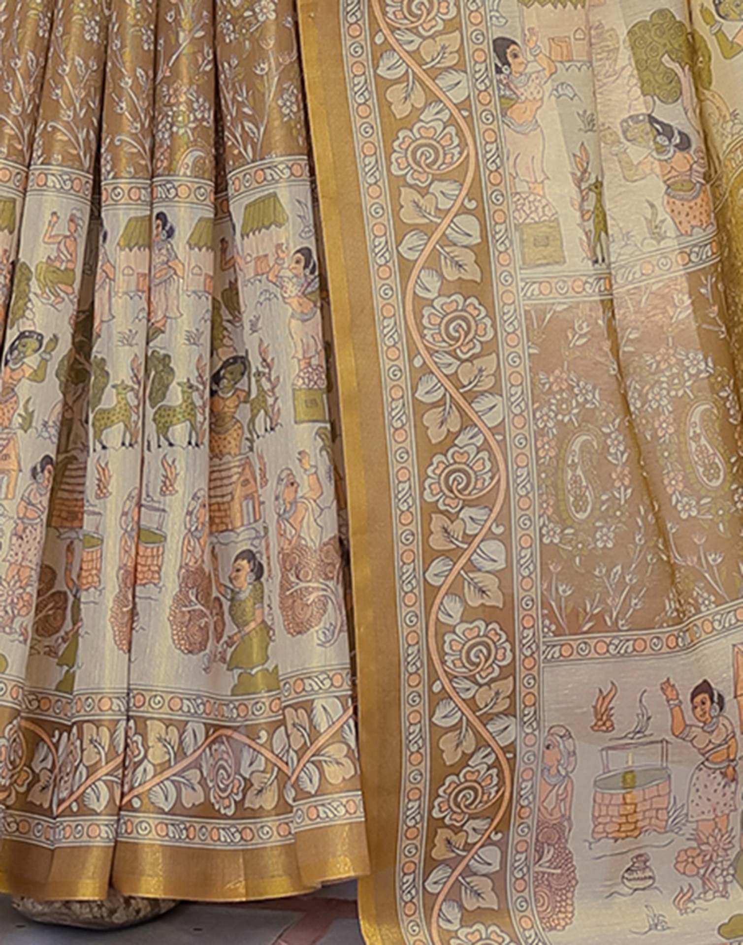 Mustard Shimmer Silk Printed Saree