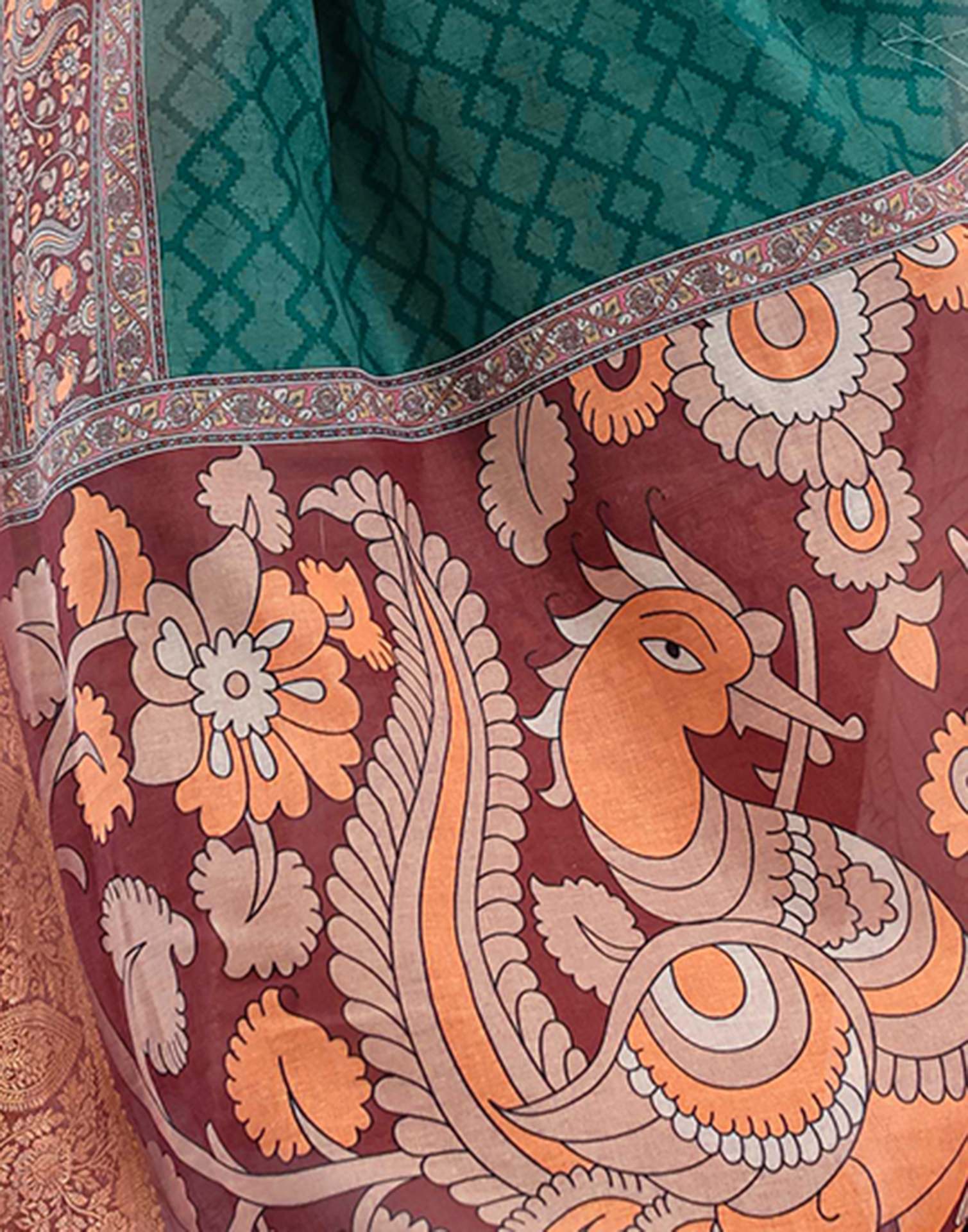 Green Linen Printed Saree