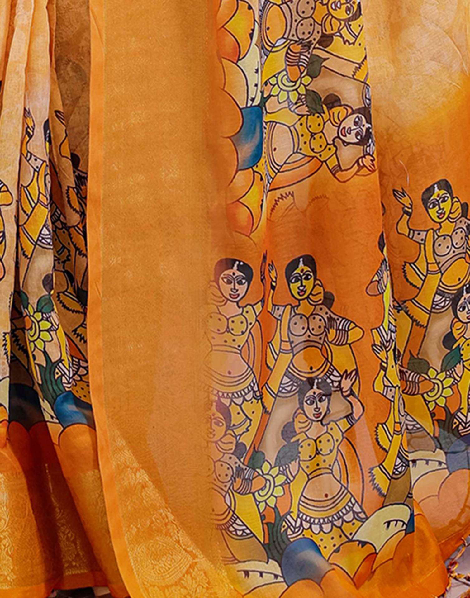 Turmeric Yellow Linen Printed Saree