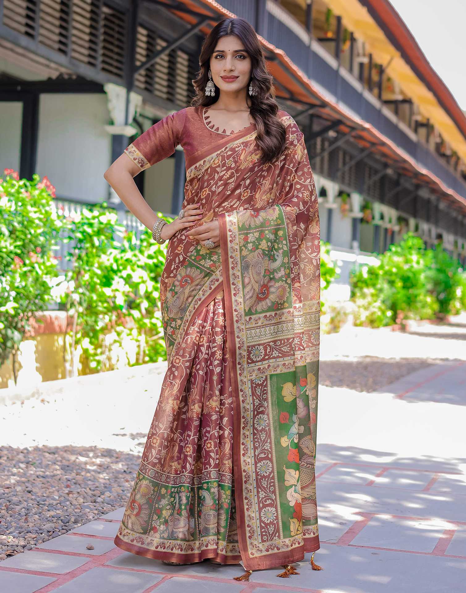 Maroon Shimmer Silk Printed Saree