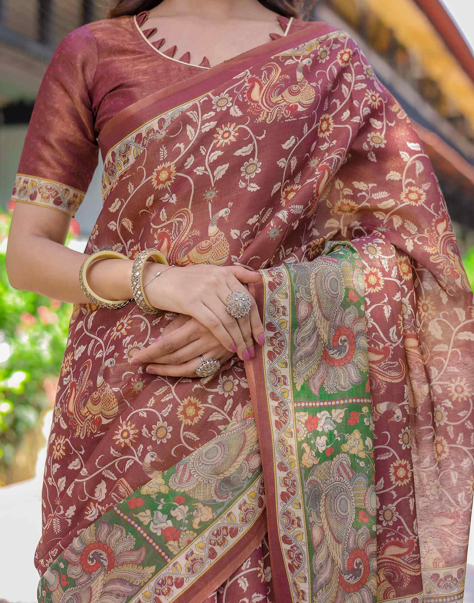 Maroon Shimmer Silk Printed Saree