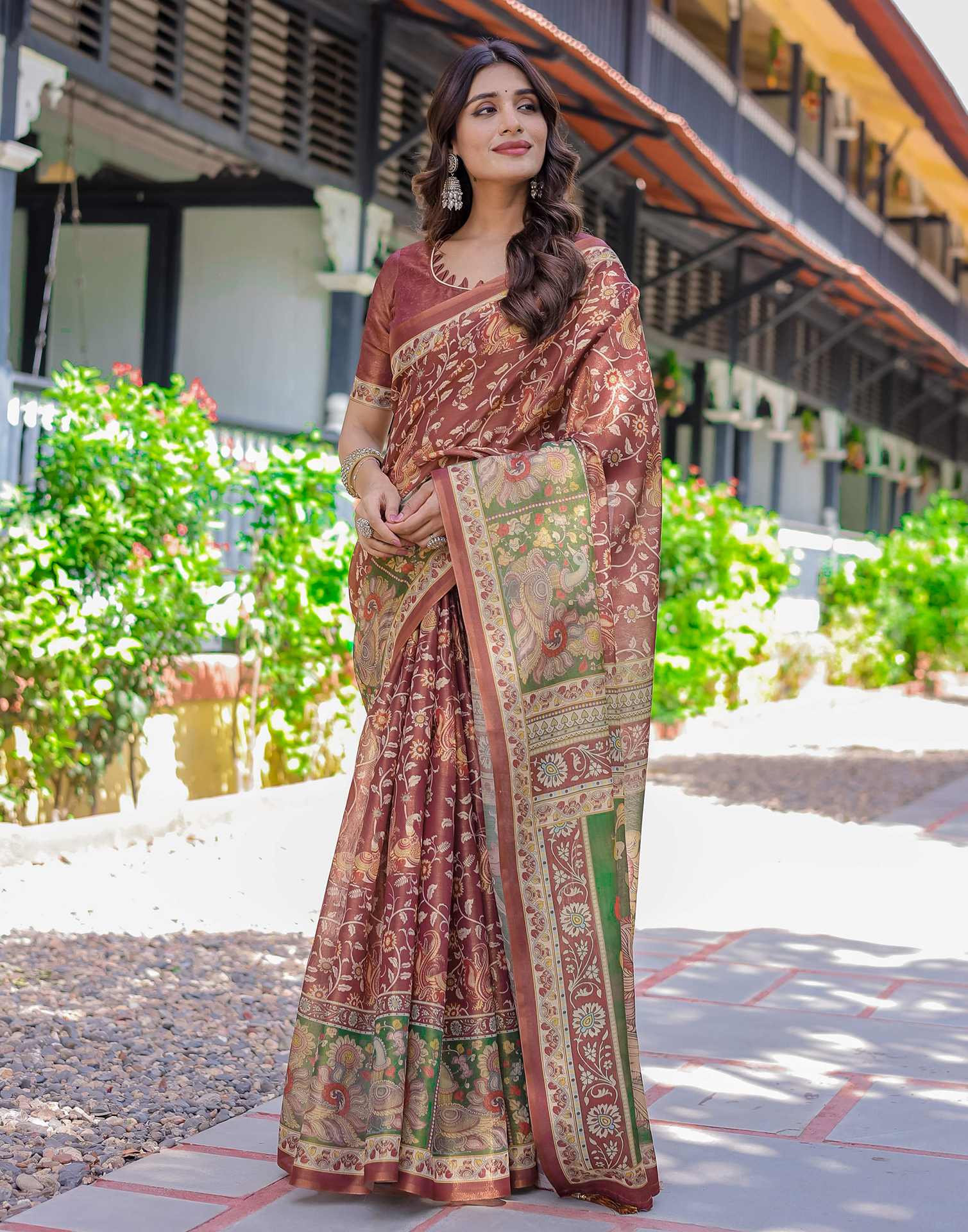 Maroon Shimmer Silk Printed Saree
