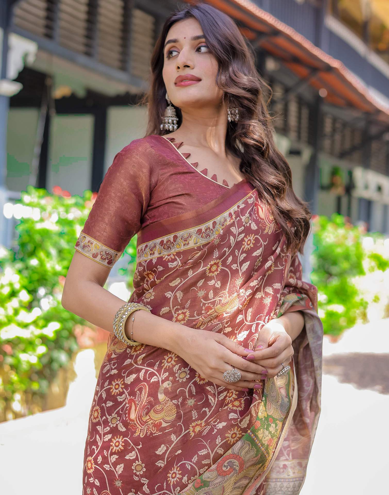 Maroon Shimmer Silk Printed Saree