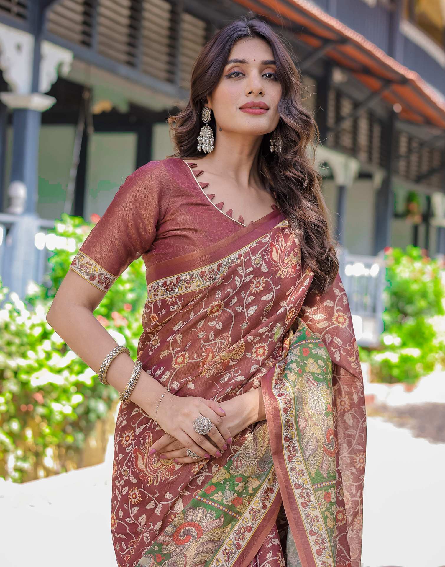 Maroon Shimmer Silk Printed Saree