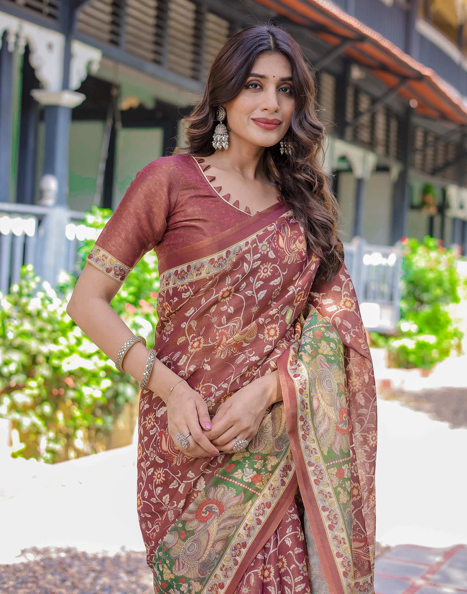 Maroon Shimmer Silk Printed Saree