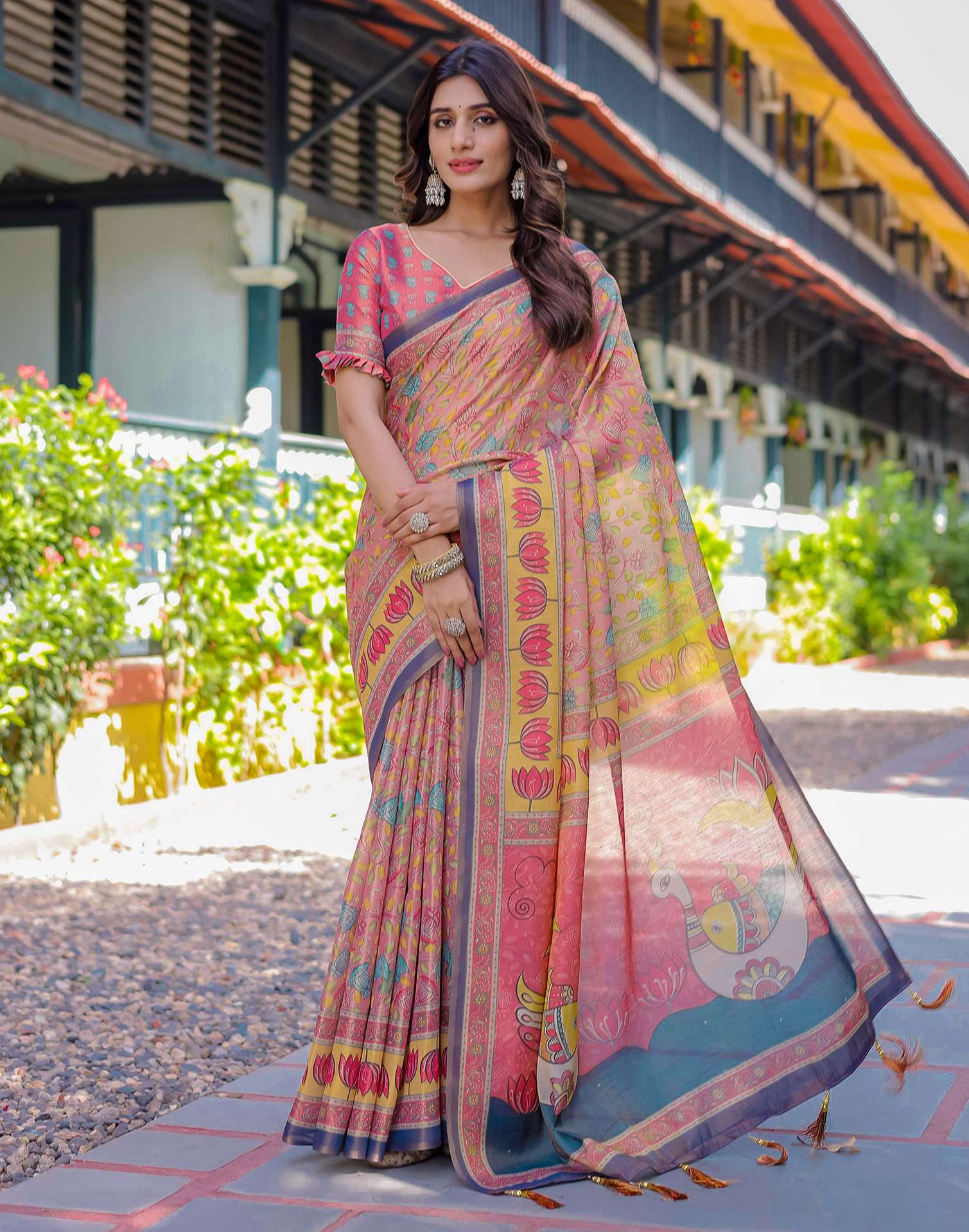 Pink Shimmer Silk Printed Saree