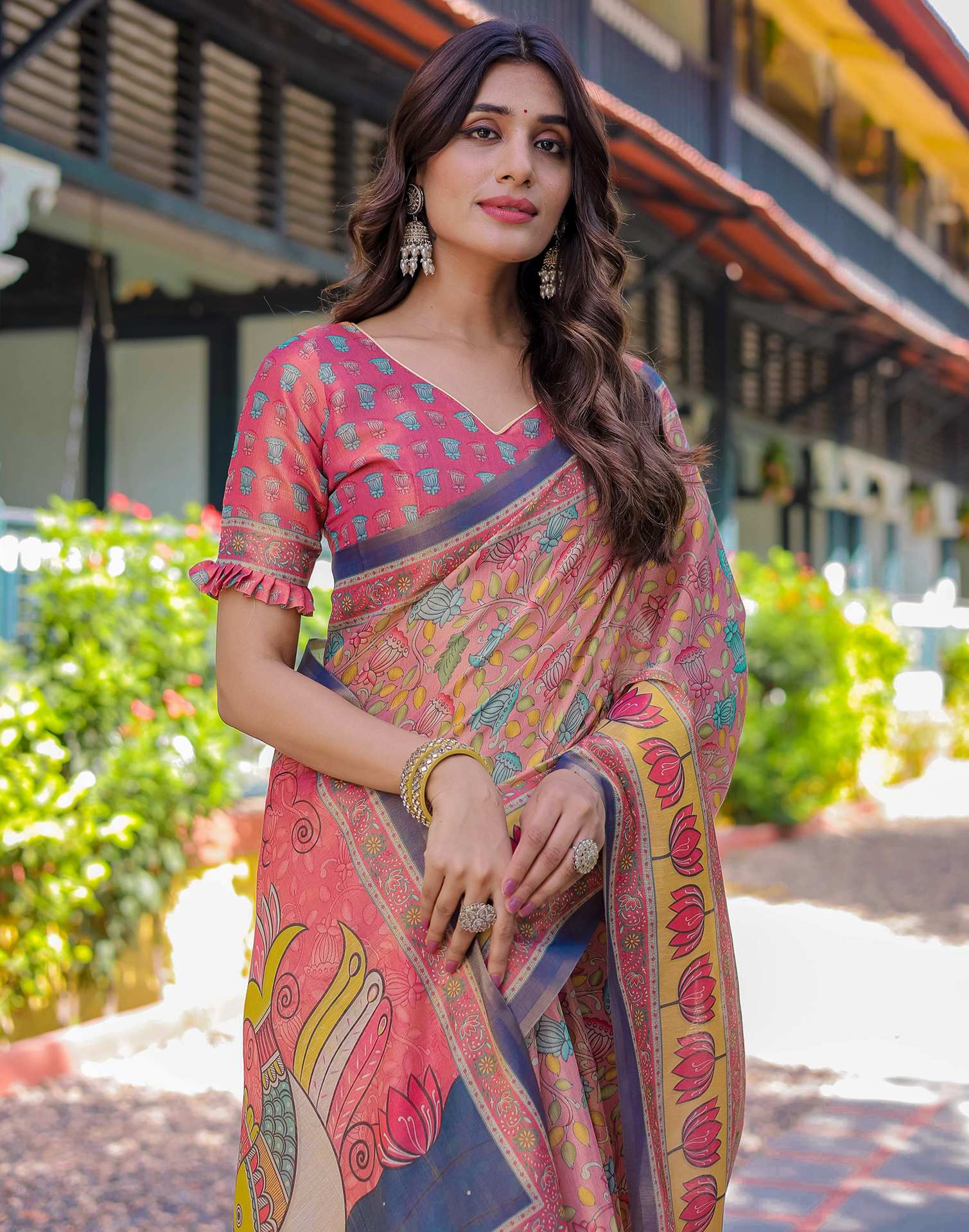 Pink Shimmer Silk Printed Saree