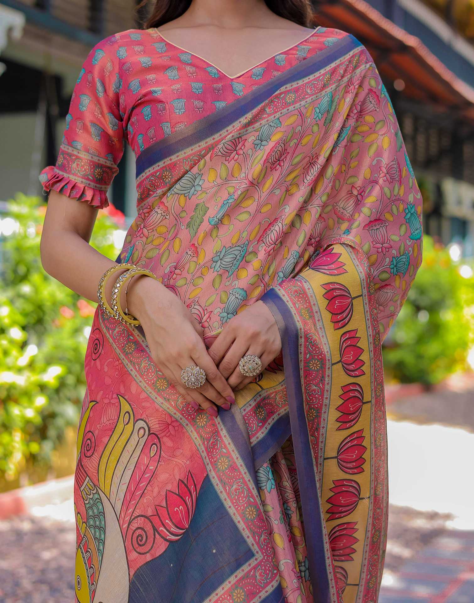 Pink Shimmer Silk Printed Saree