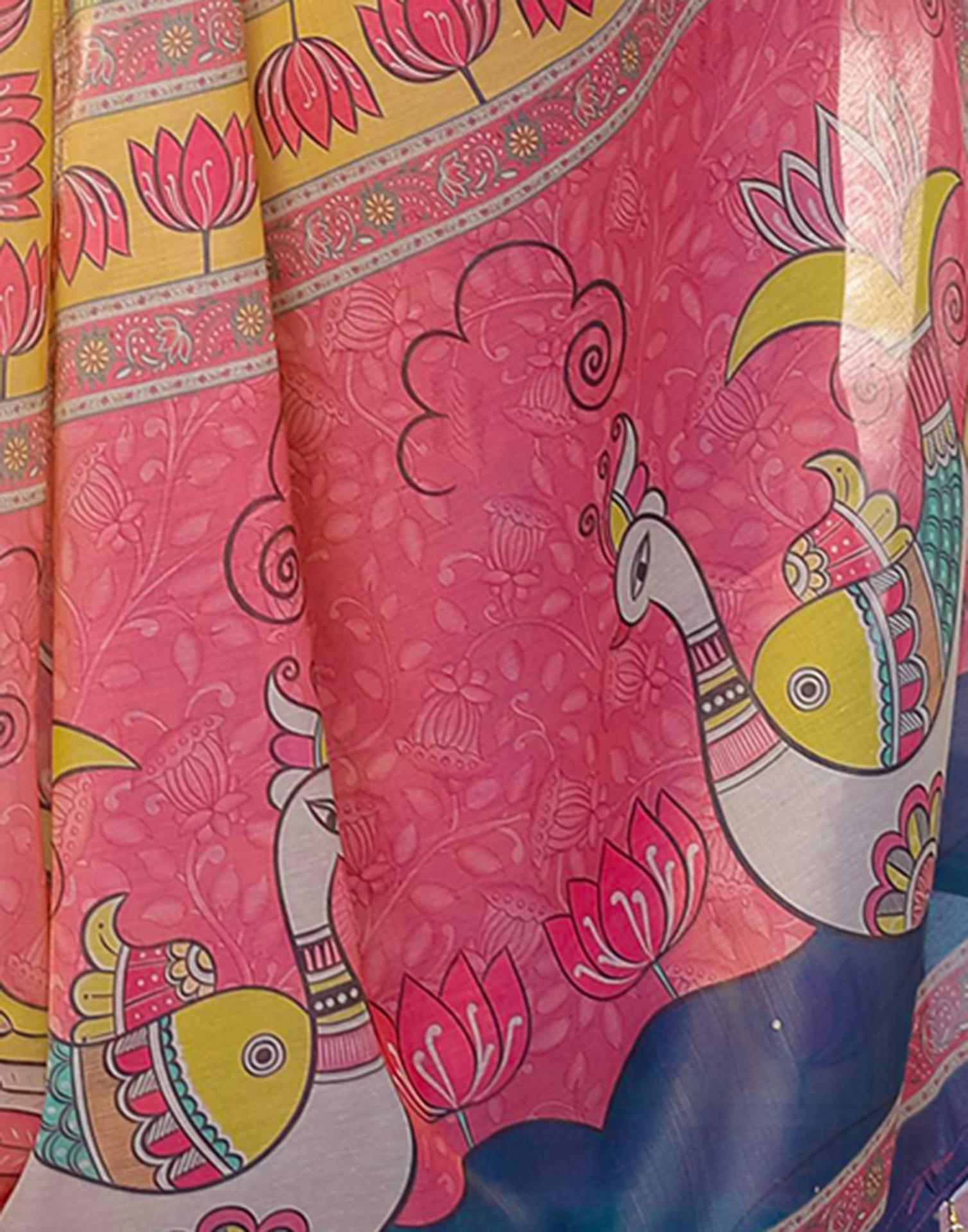 Pink Shimmer Silk Printed Saree