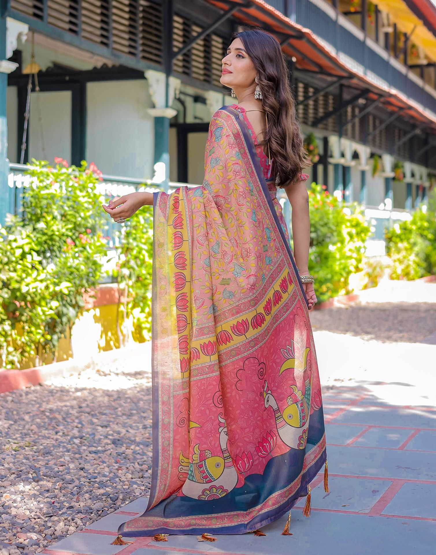 Pink Shimmer Silk Printed Saree