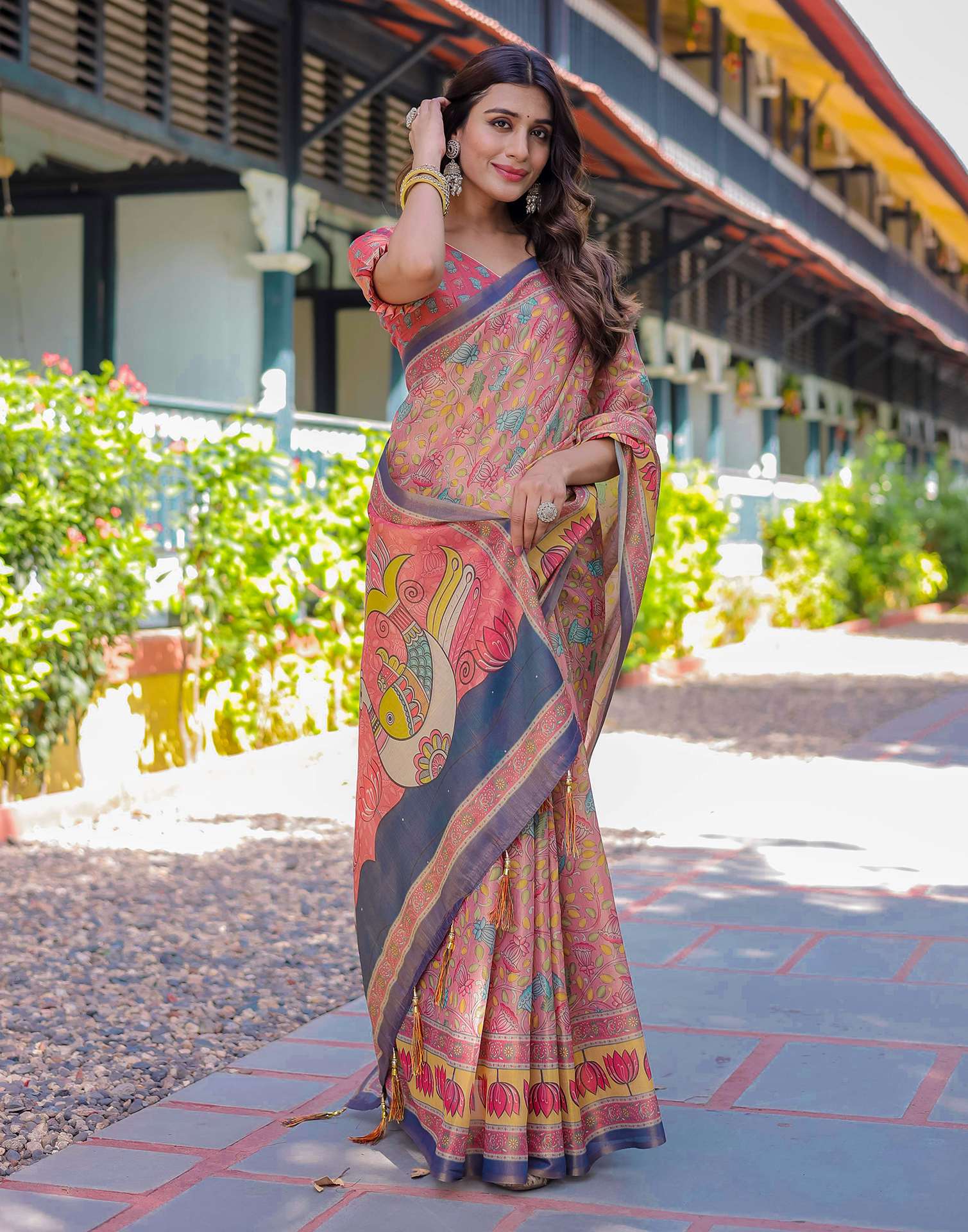 Pink Shimmer Silk Printed Saree