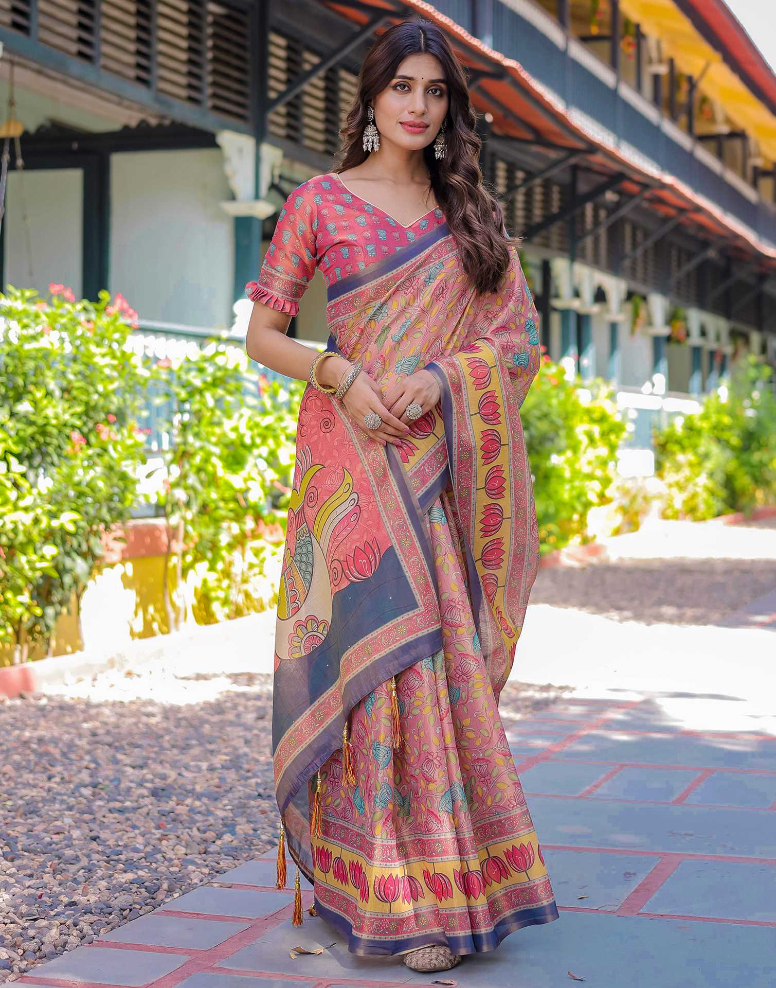 Pink Shimmer Silk Printed Saree