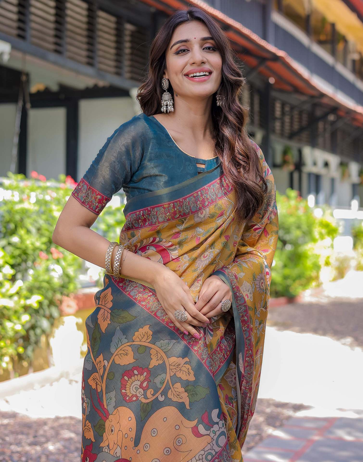 Yellow Shimmer Silk Printed Saree