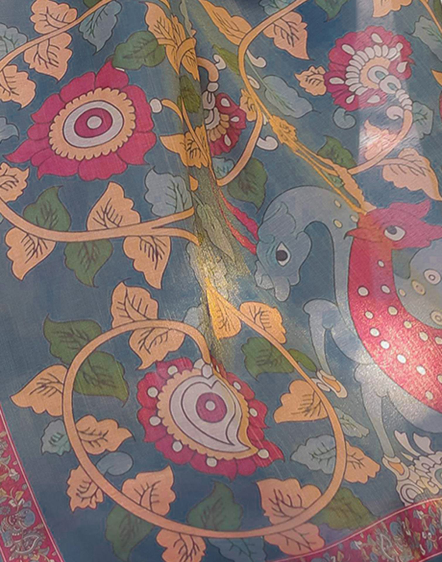 Yellow Shimmer Silk Printed Saree