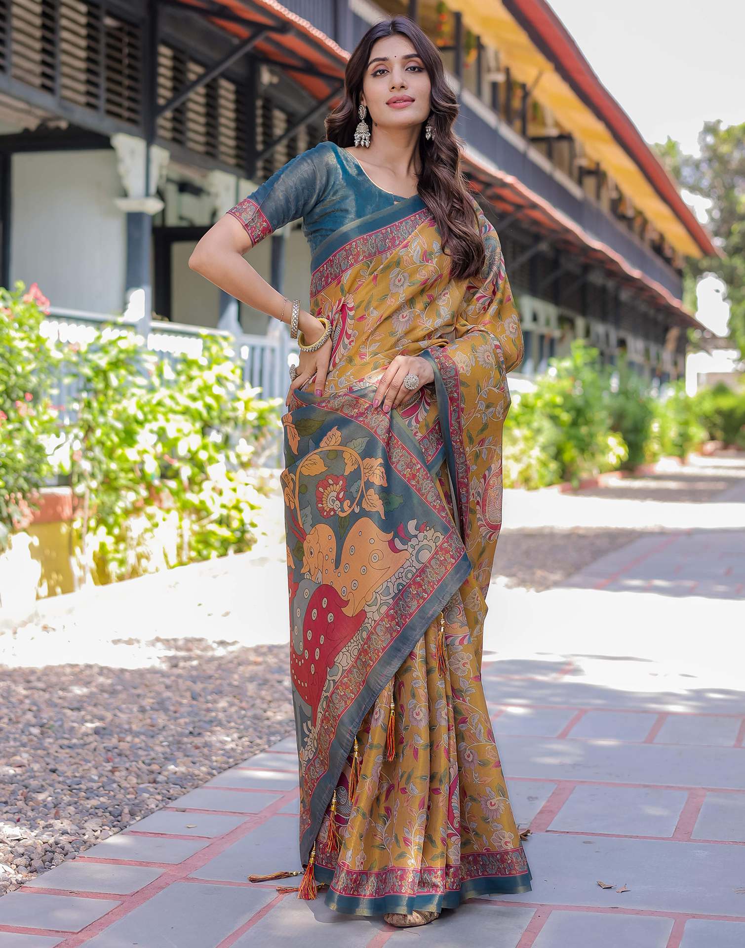 Yellow Shimmer Silk Printed Saree