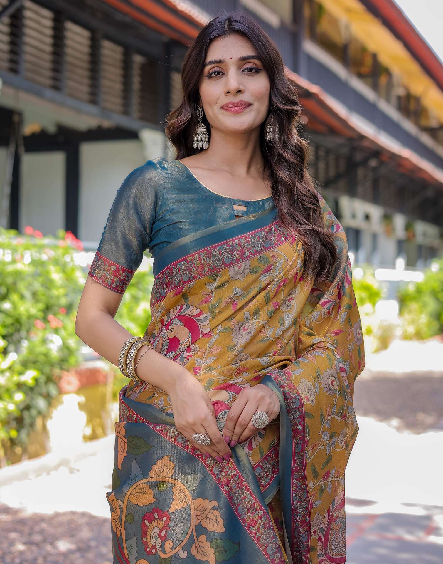 Yellow Shimmer Silk Printed Saree