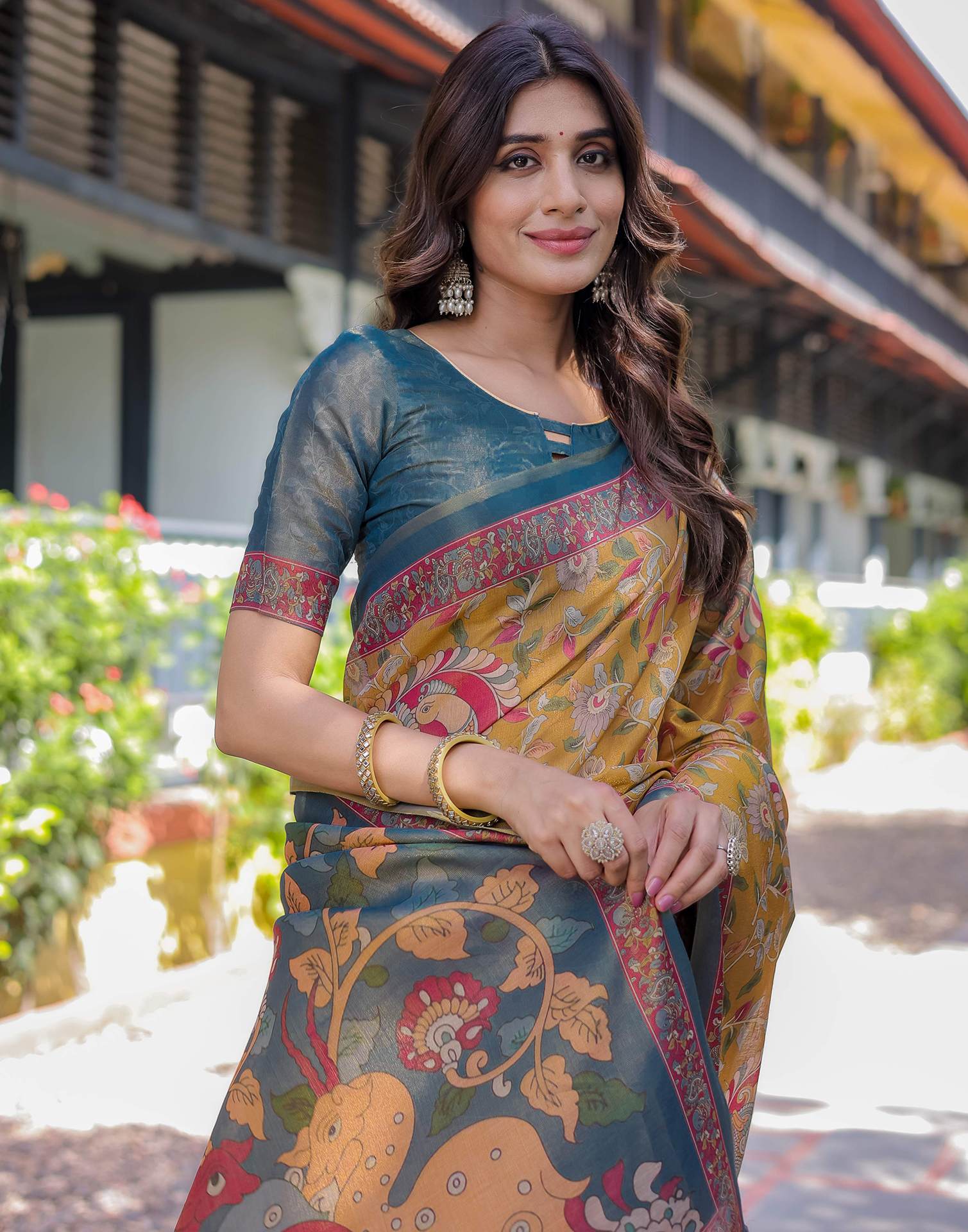 Yellow Shimmer Silk Printed Saree