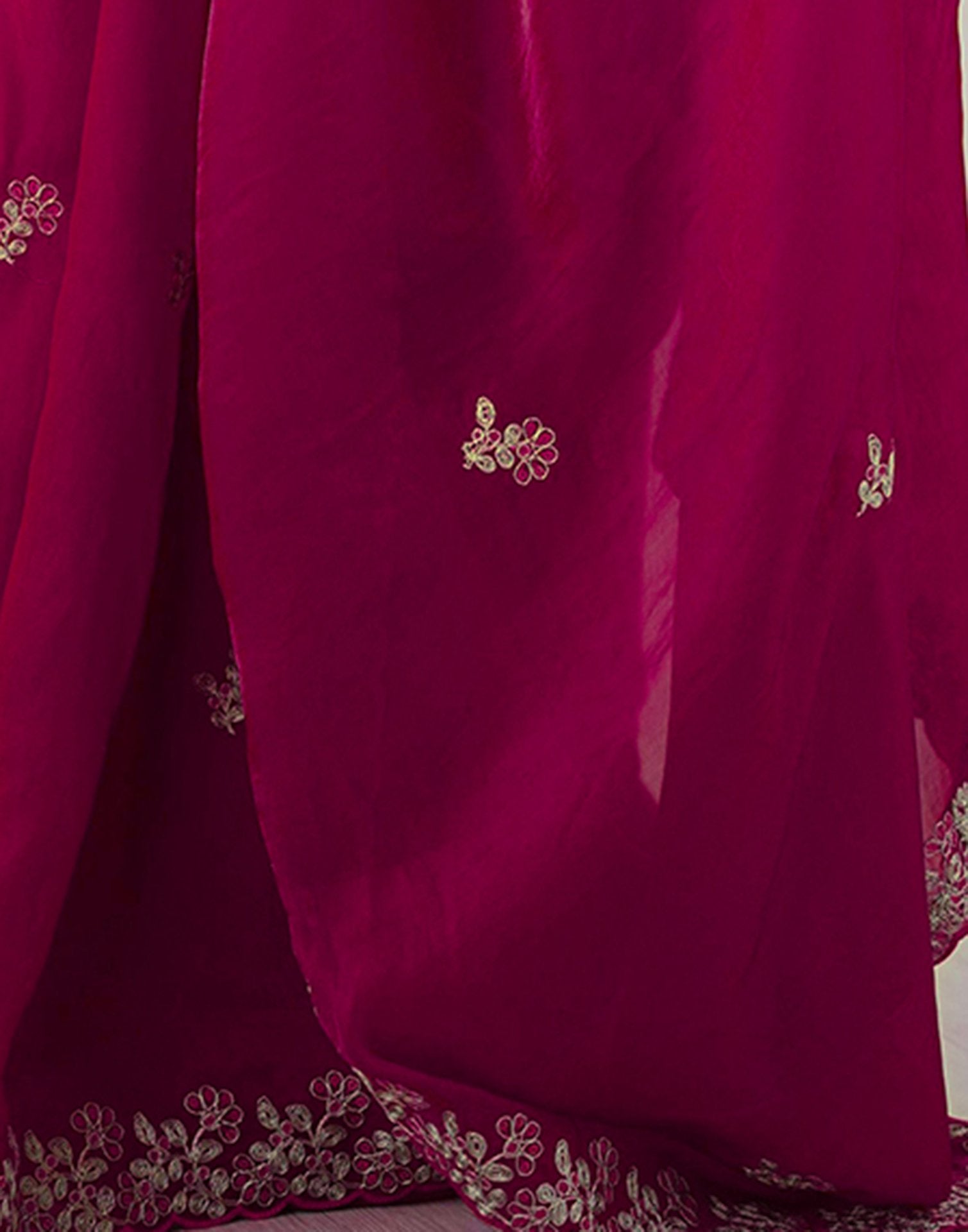 Rani Pink Tissue Silk Sequence Embroidery Saree