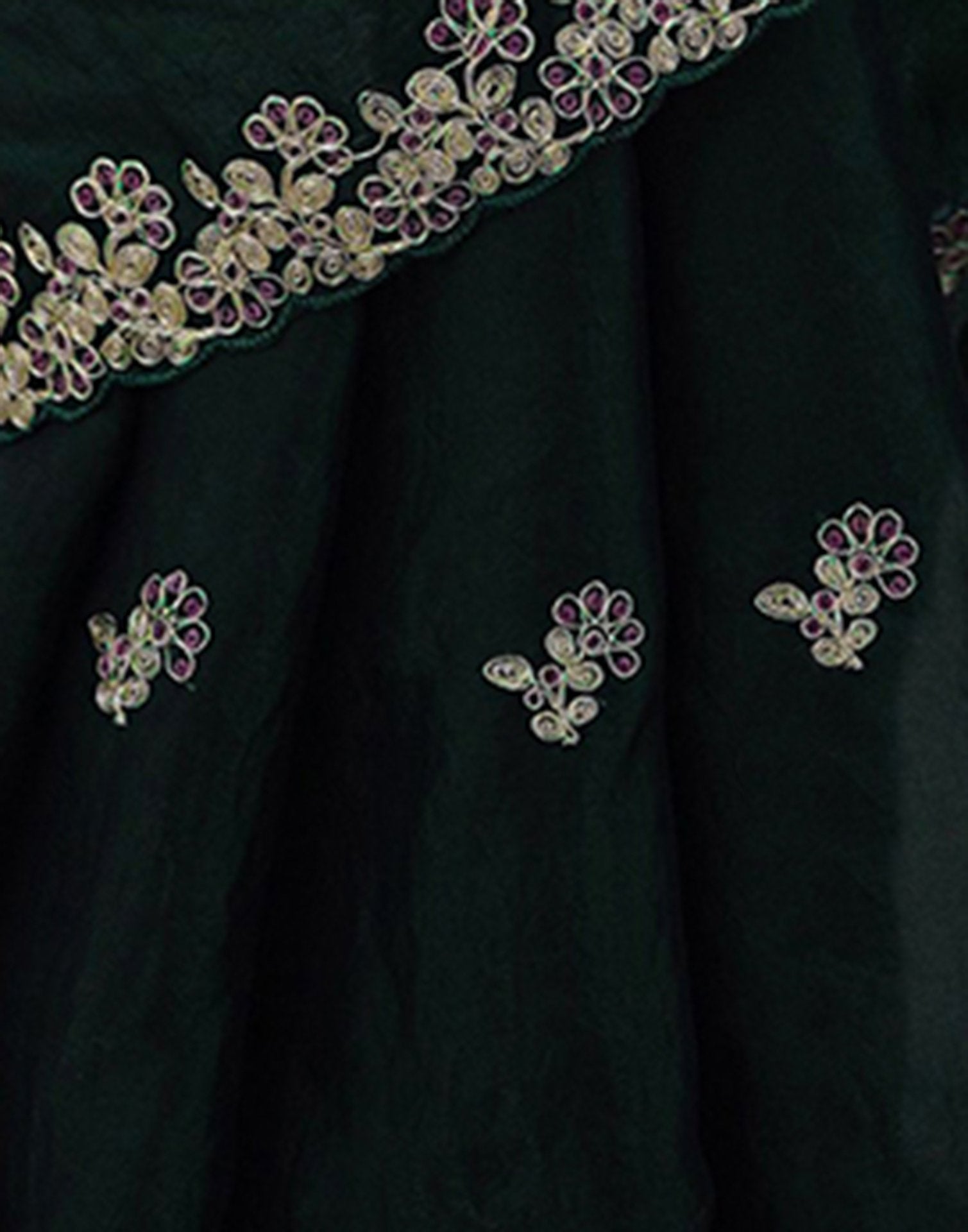 Bottle Green Tissue Silk Sequence Embroidery Saree