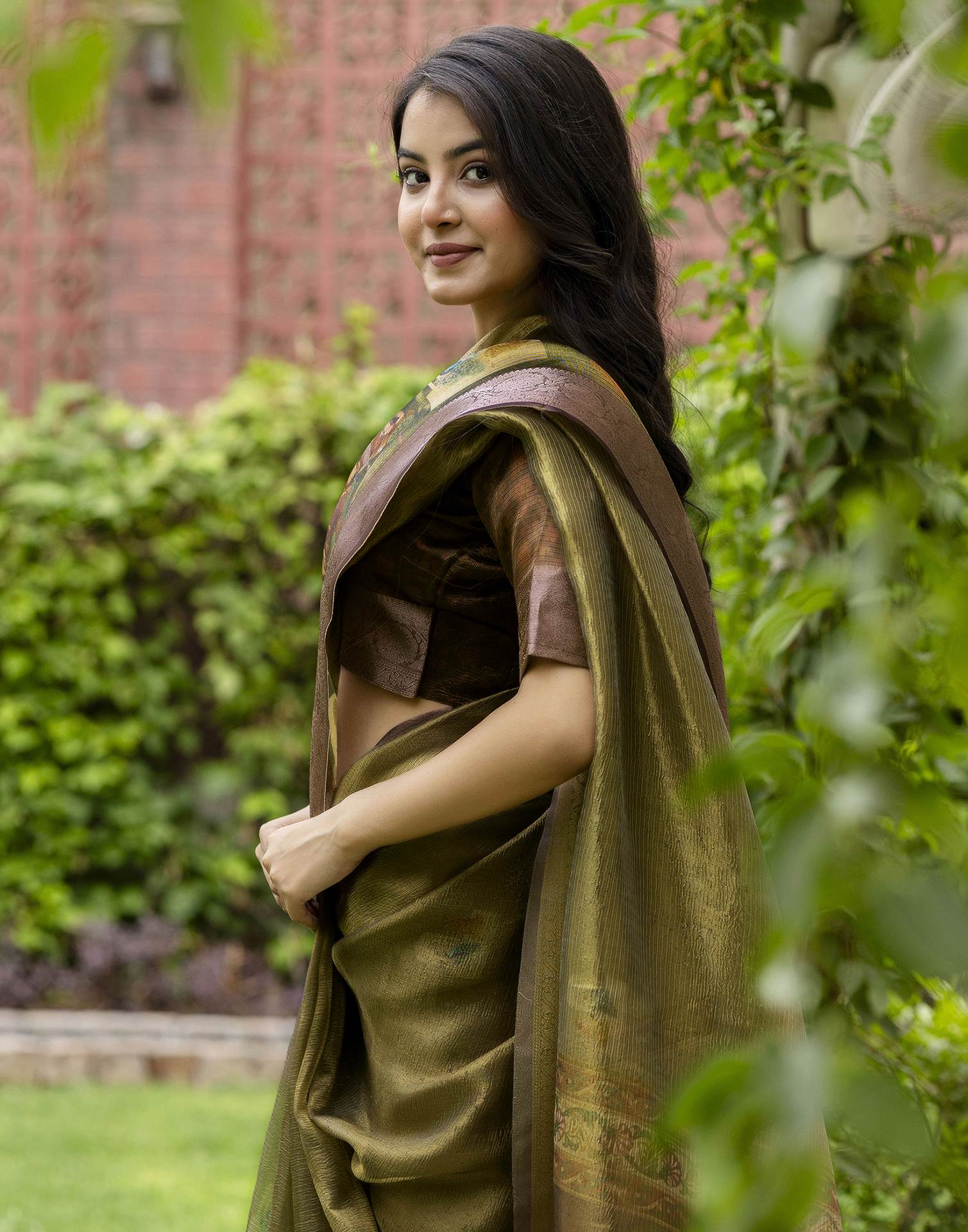 Green Shimmer Organza Printed Saree