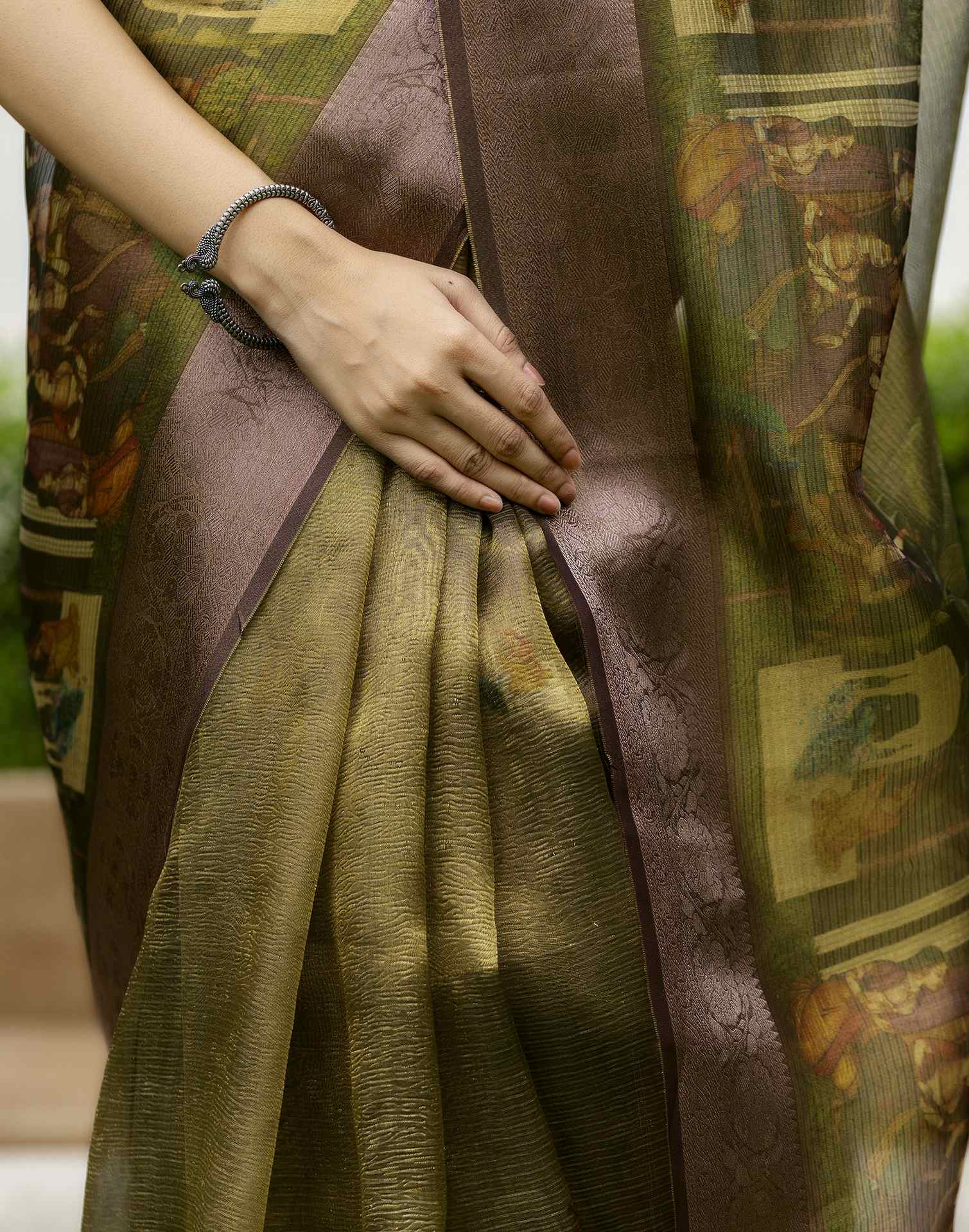 Green Shimmer Organza Printed Saree