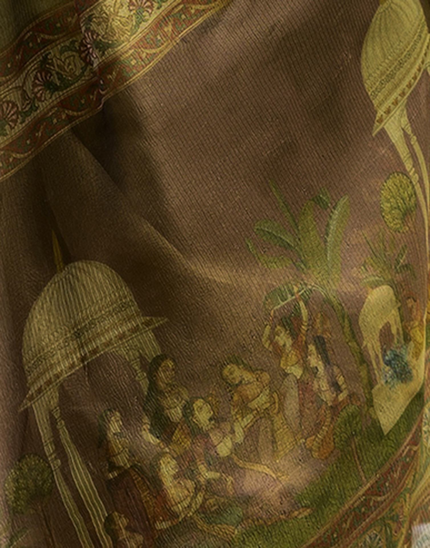 Green Shimmer Organza Printed Saree