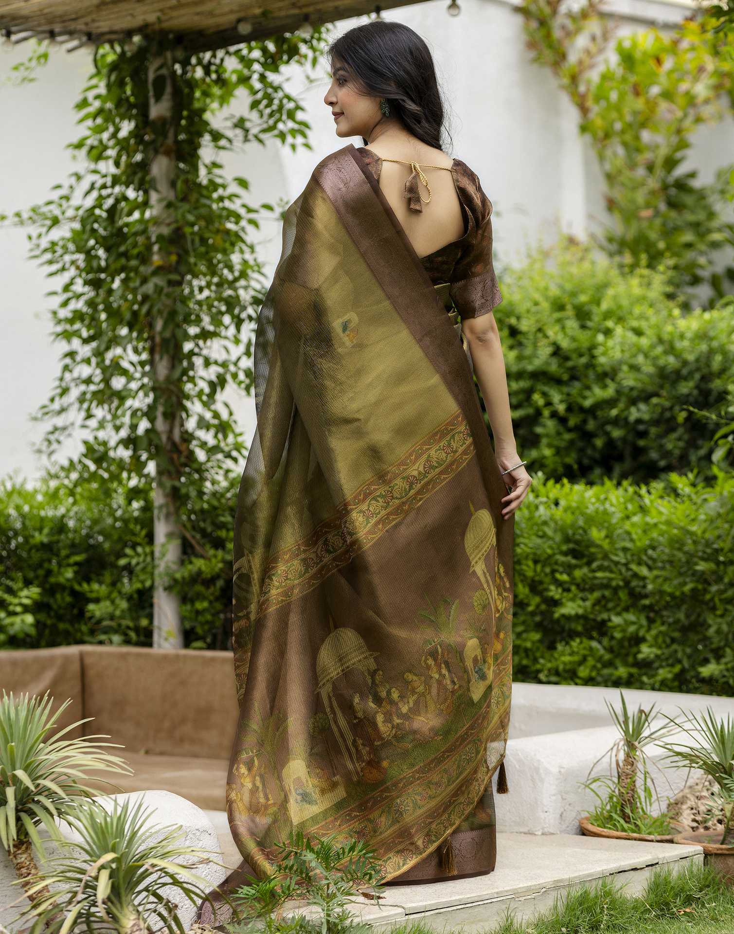 Green Shimmer Organza Printed Saree