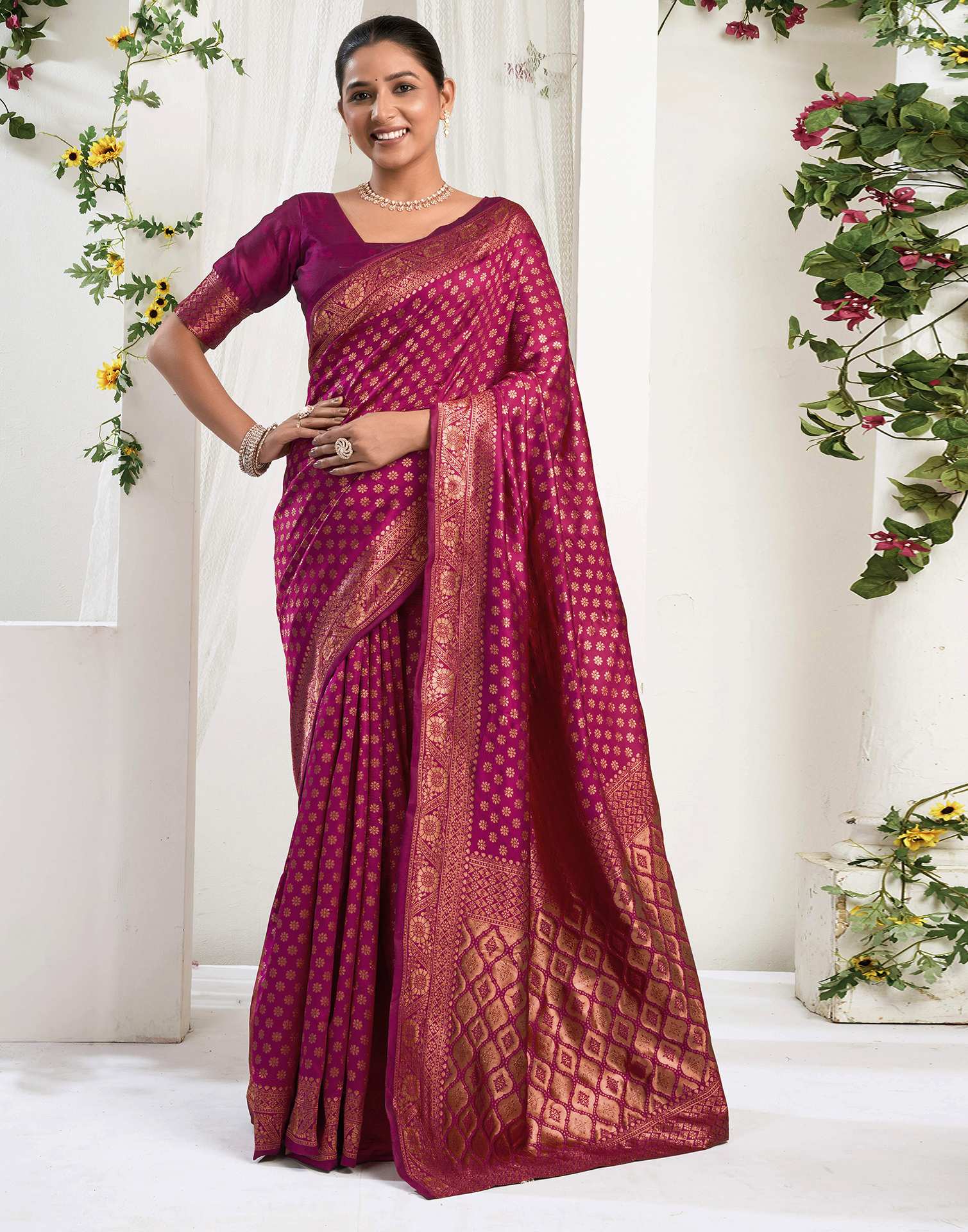 Rani Pink Silk Woven Banarasi Saree