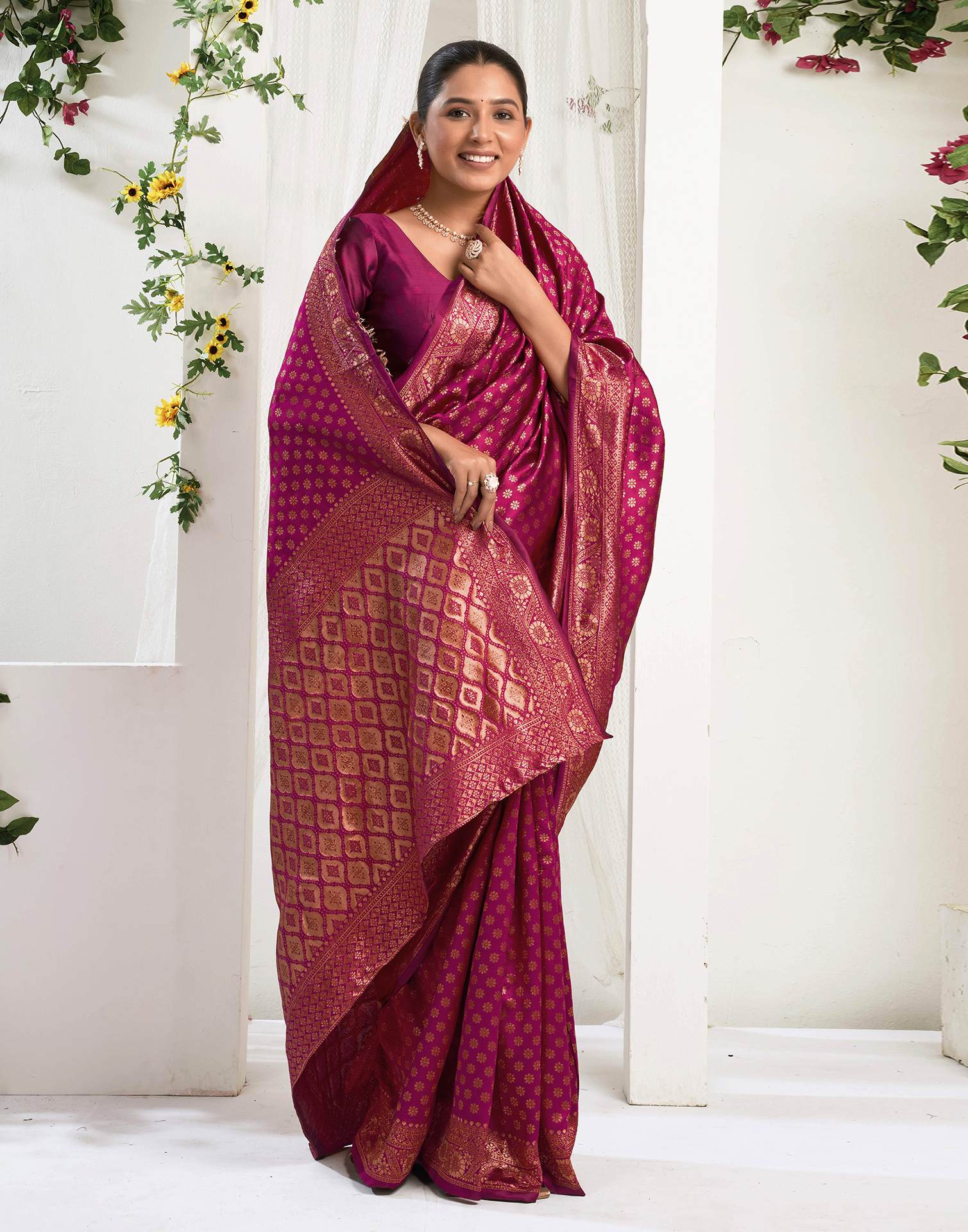 Rani Pink Silk Woven Banarasi Saree