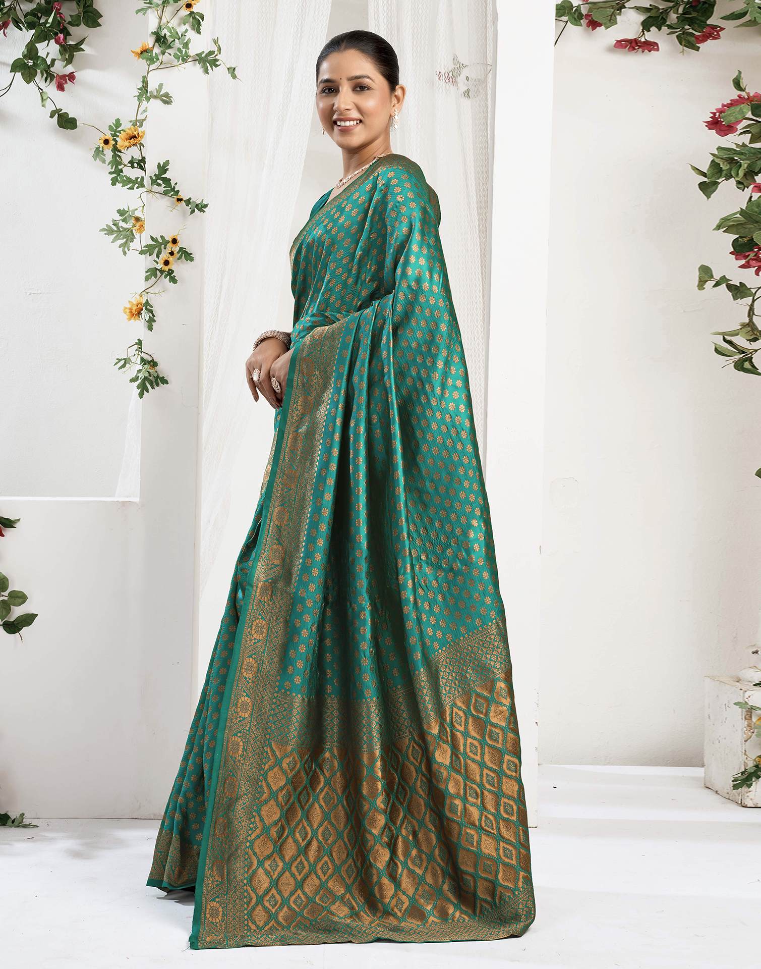 Teal Green Silk Woven Banarasi Saree