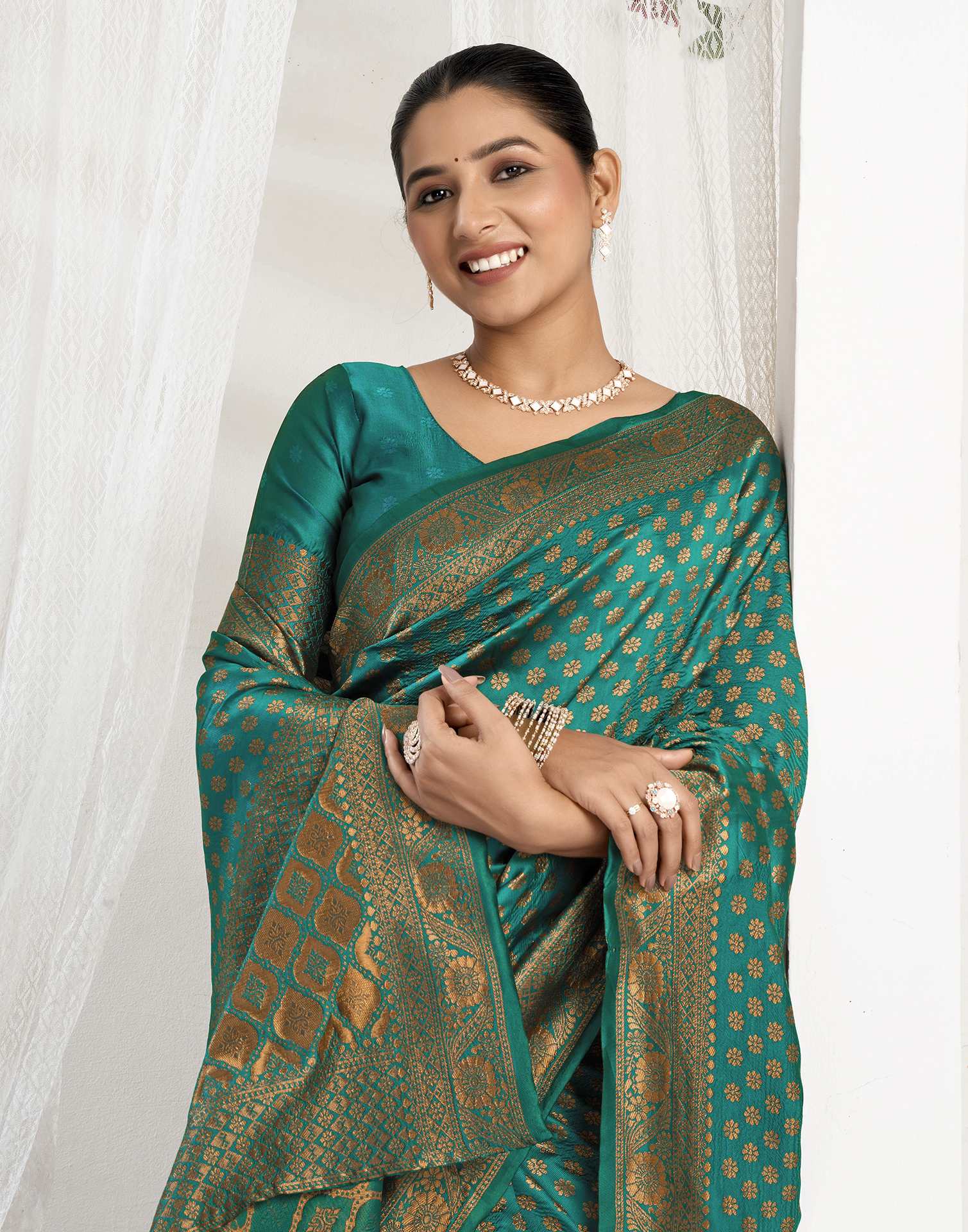Teal Green Silk Woven Banarasi Saree