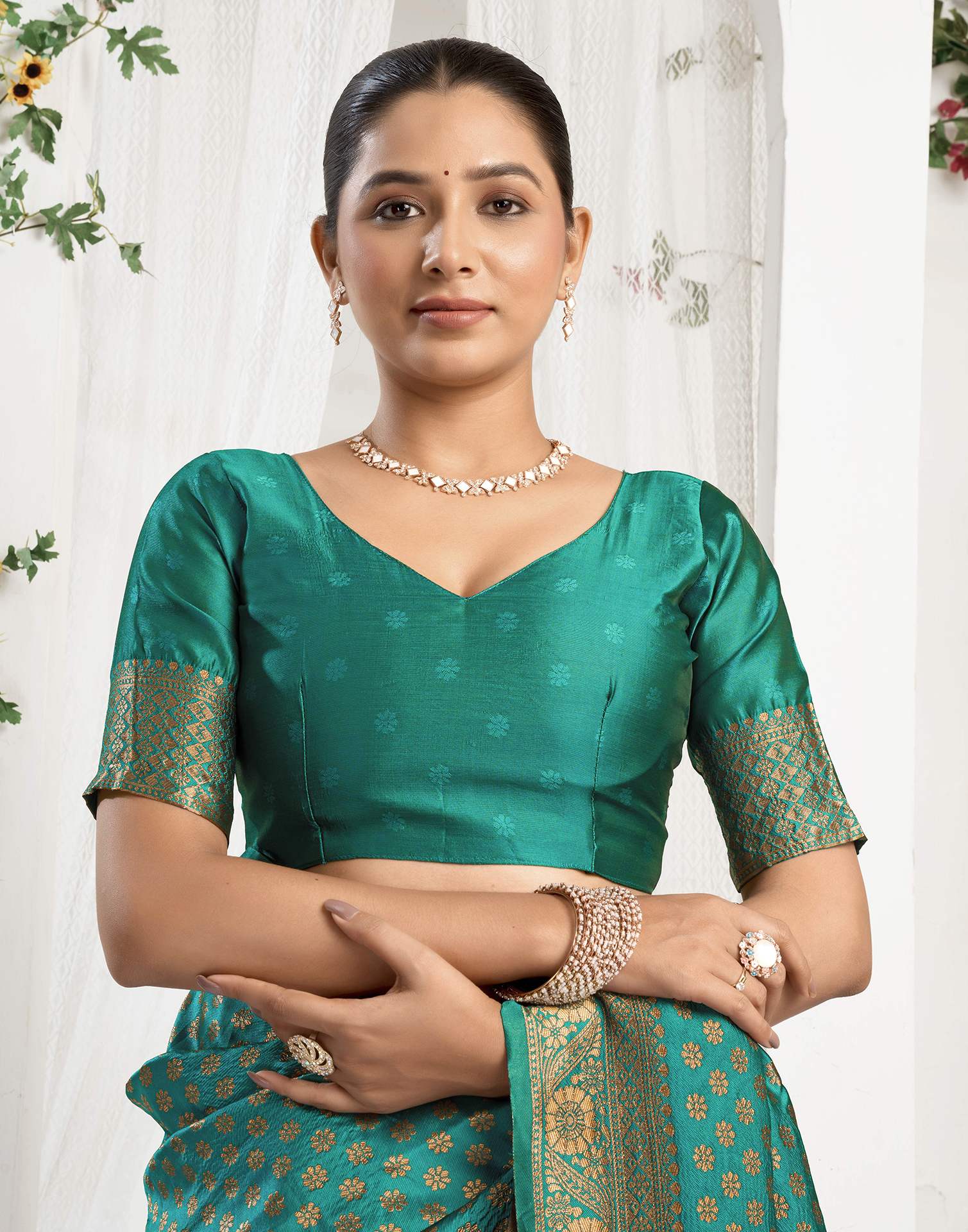 Teal Green Silk Woven Banarasi Saree