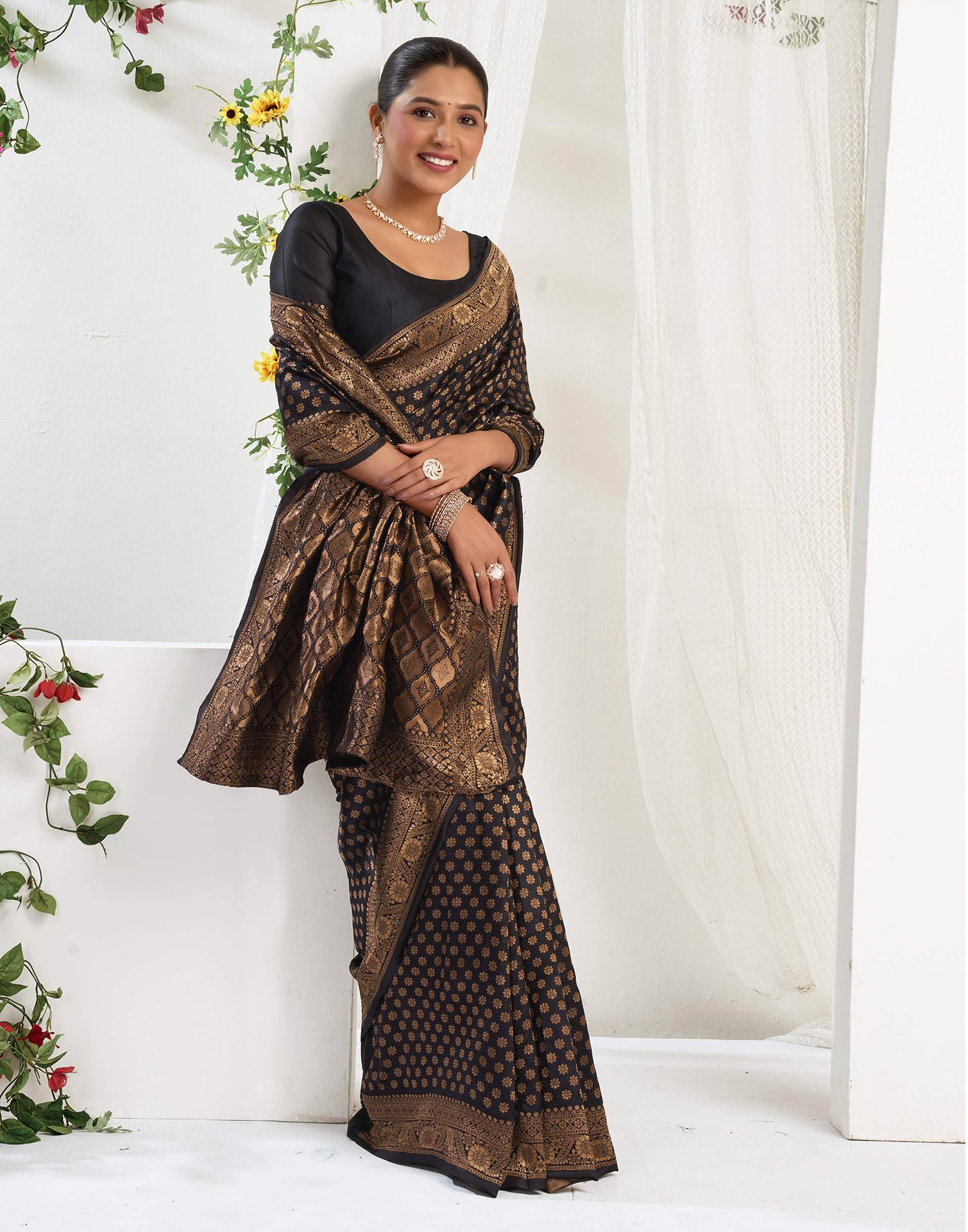 Royal Black Silk Woven Banarasi Saree