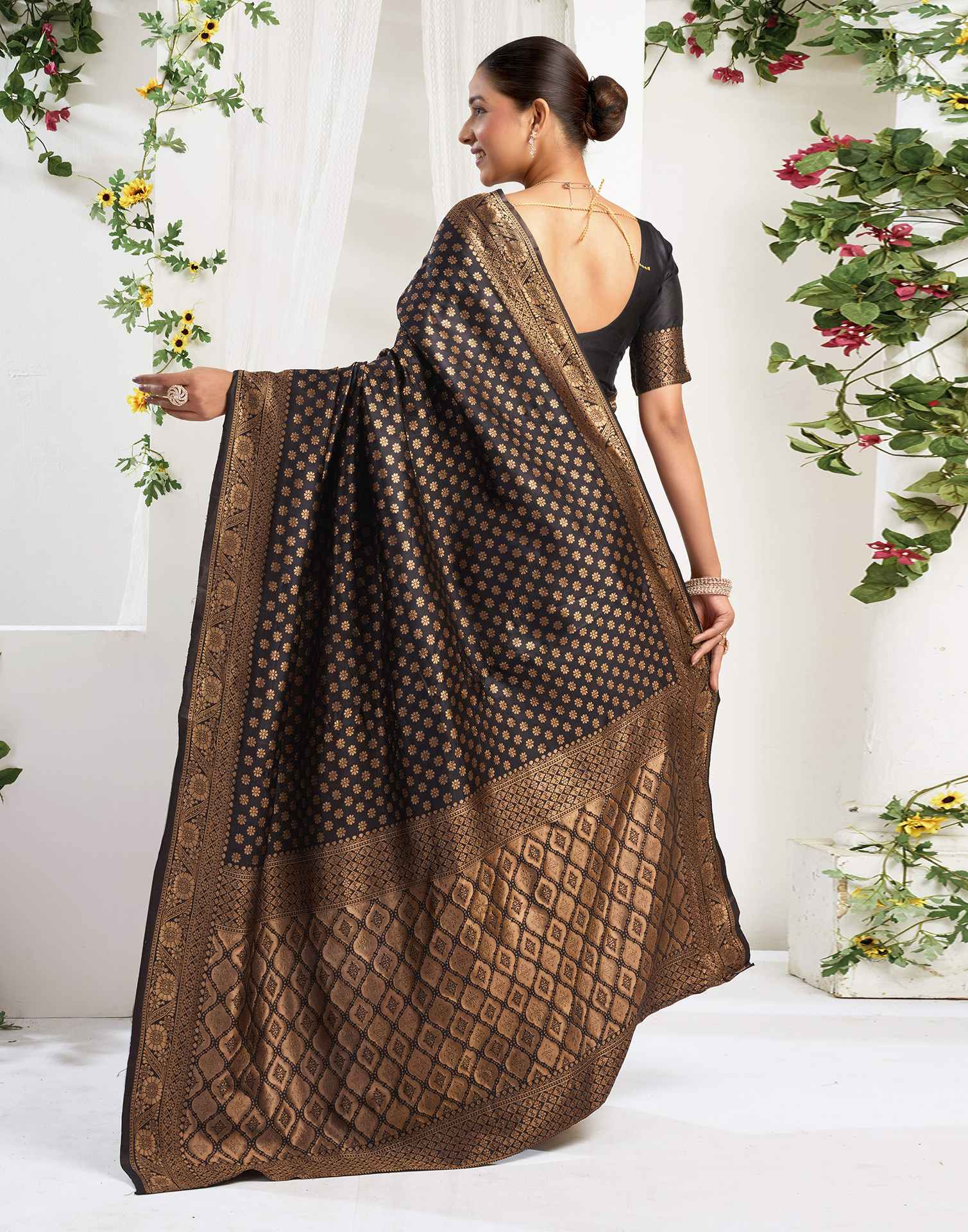 Royal Black Silk Woven Banarasi Saree