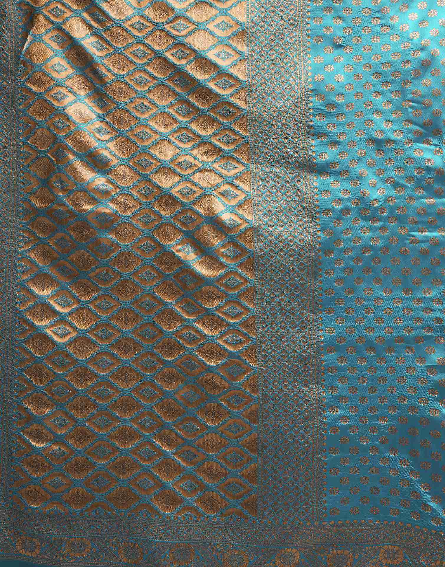 Teal Blue Silk Woven Banarasi Saree
