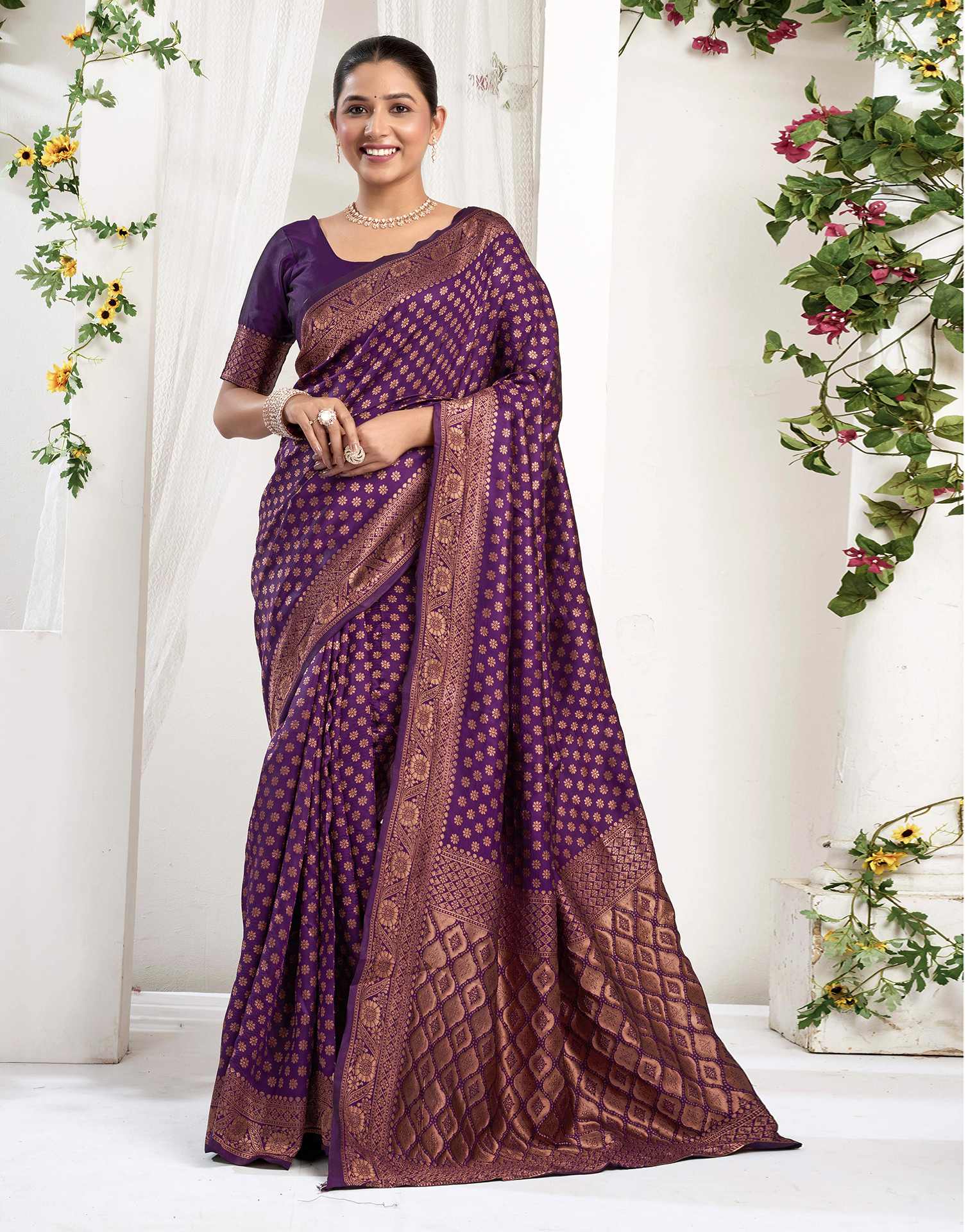 Dark Purple Silk Woven Banarasi Saree
