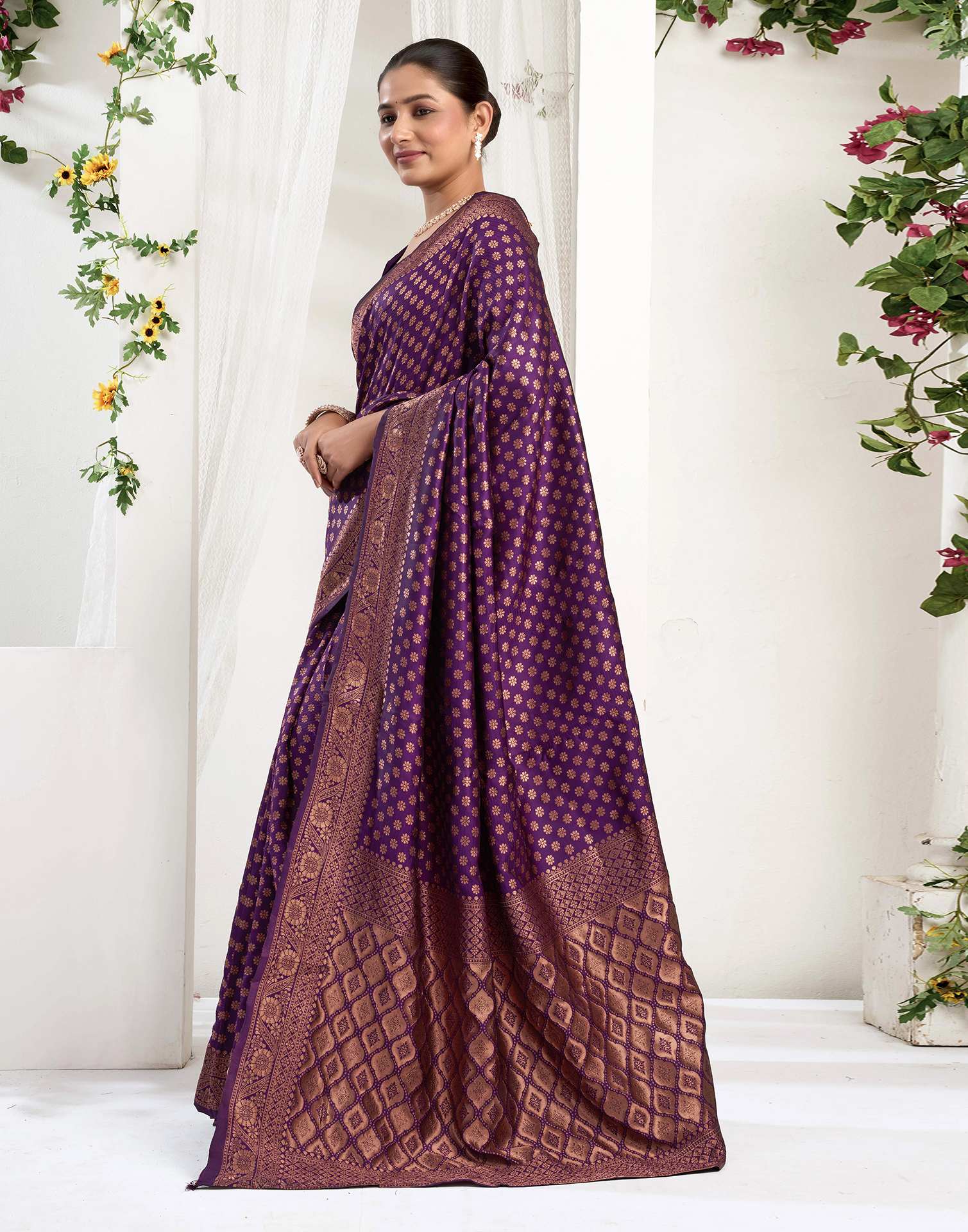 Dark Purple Silk Woven Banarasi Saree