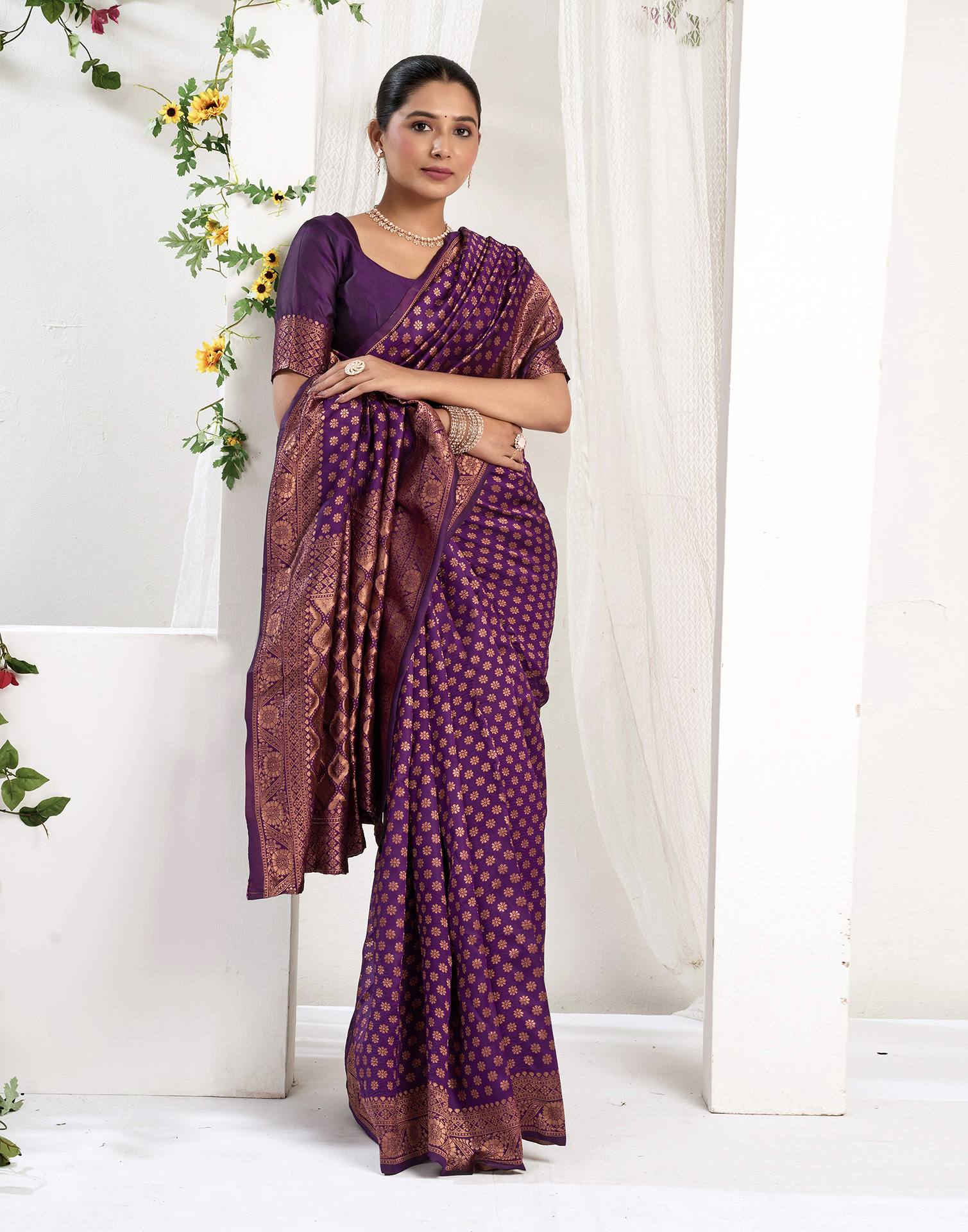Dark Purple Silk Woven Banarasi Saree