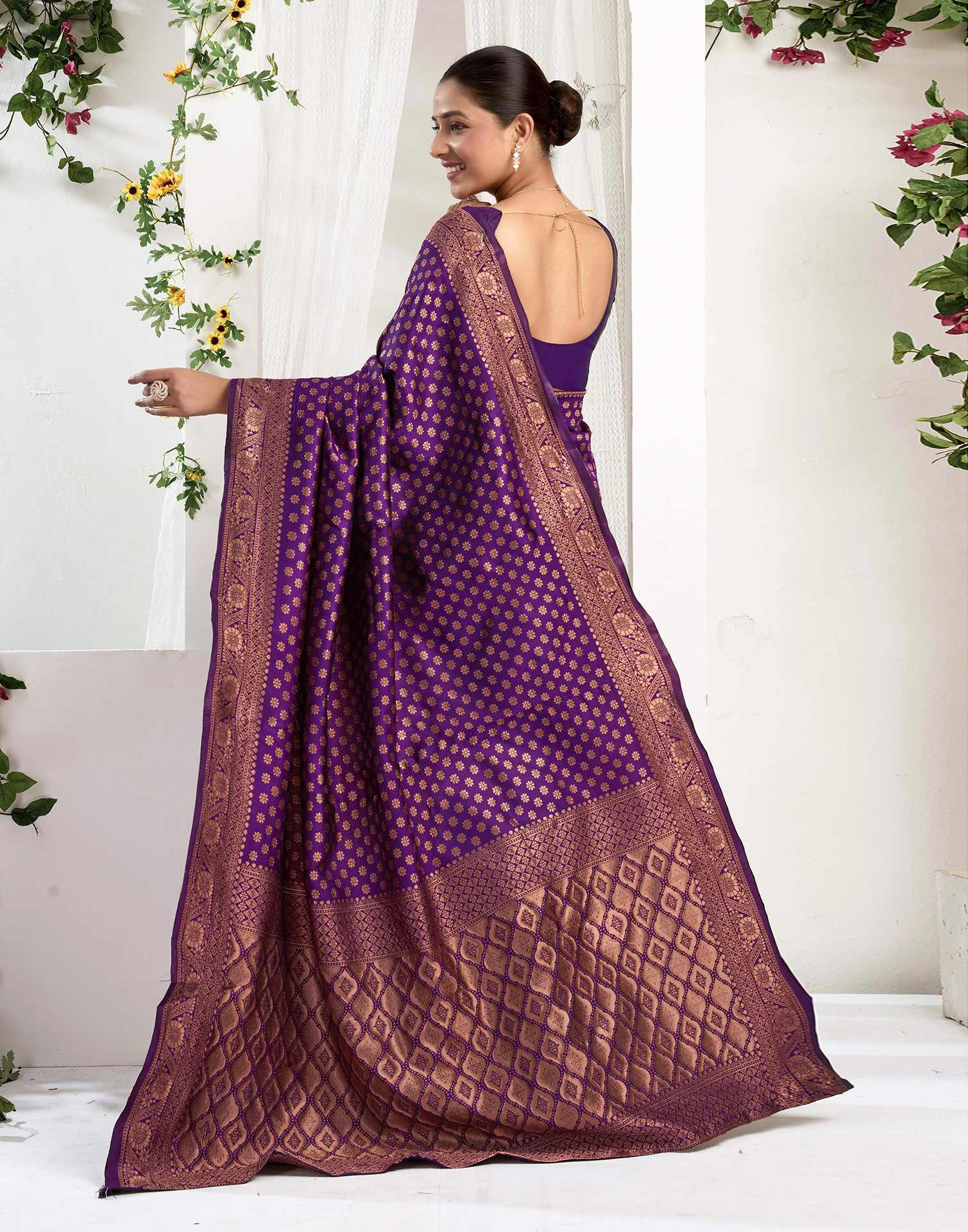 Dark Purple Silk Woven Banarasi Saree