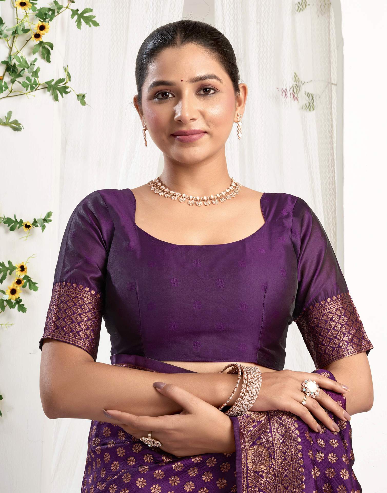 Dark Purple Silk Woven Banarasi Saree