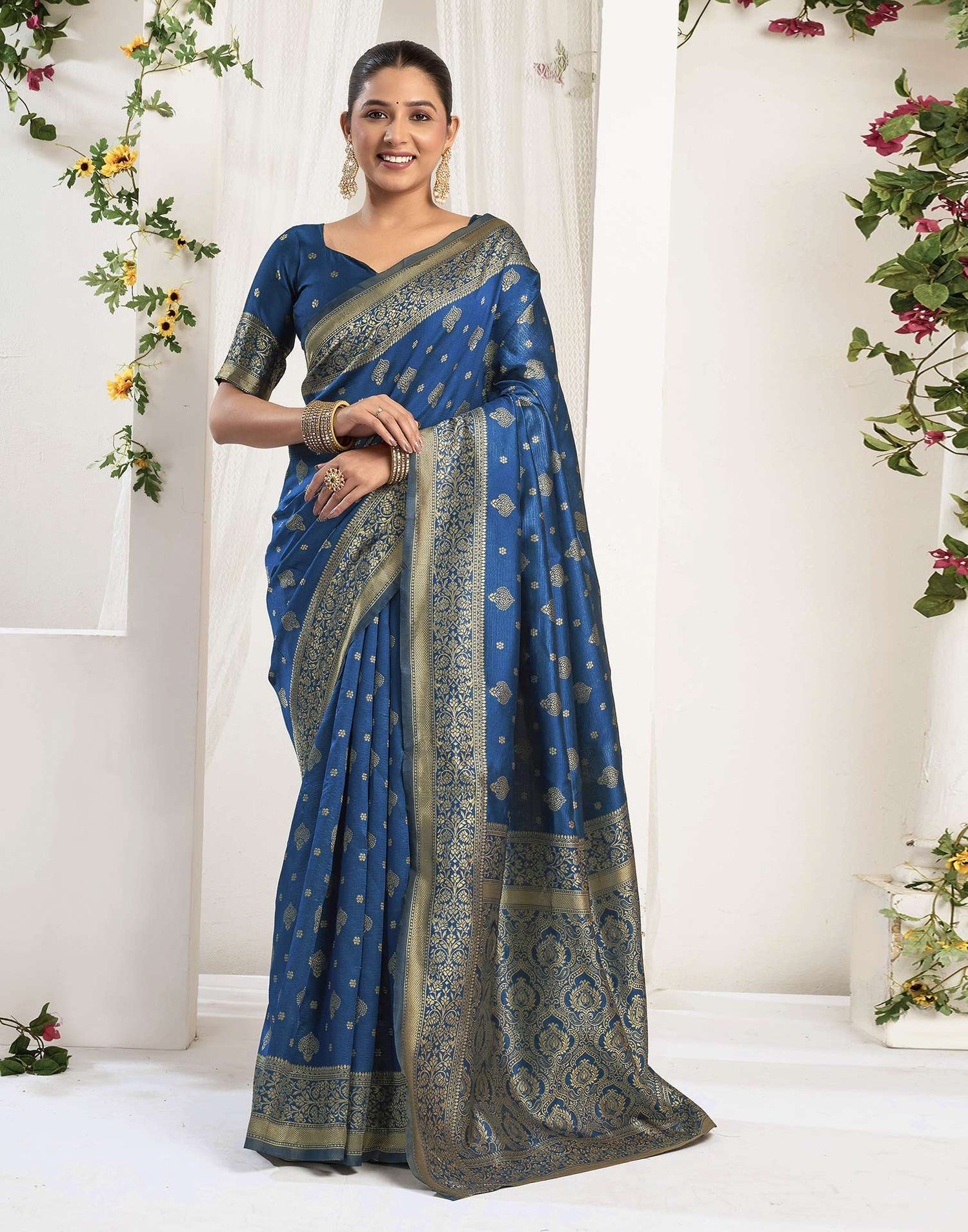 Rama Blue Silk Woven Banarasi Saree