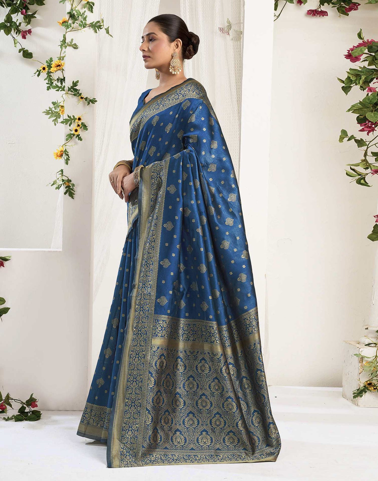 Rama Blue Silk Woven Banarasi Saree