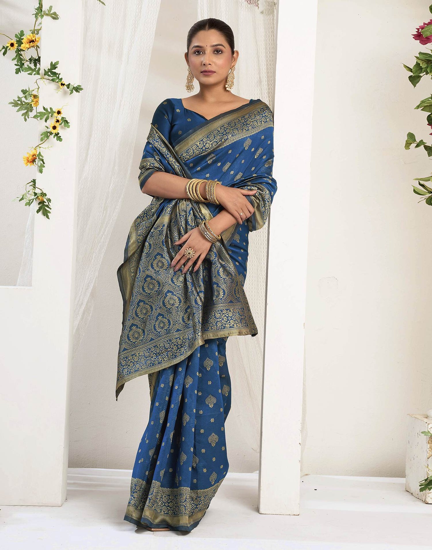 Rama Blue Silk Woven Banarasi Saree