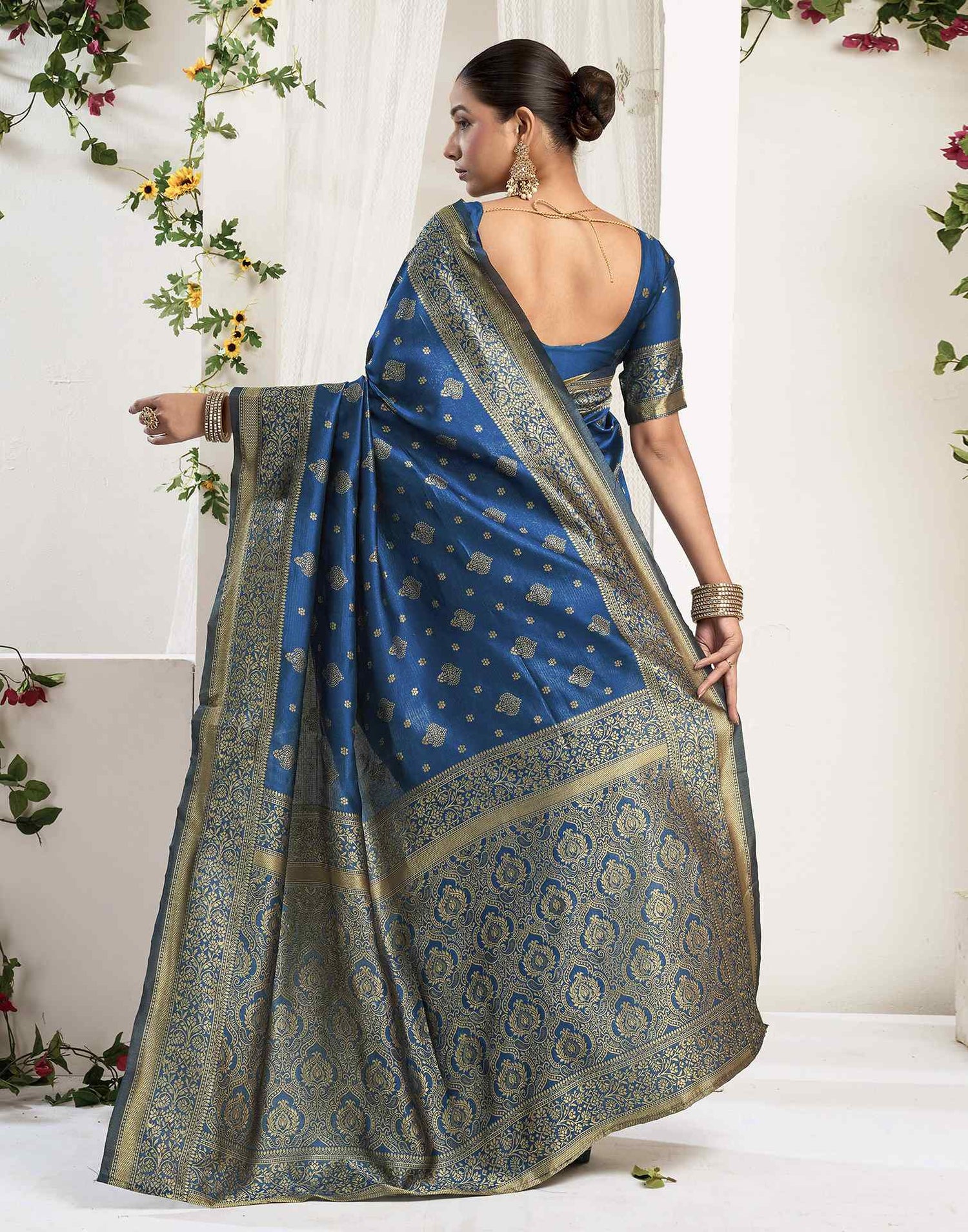 Rama Blue Silk Woven Banarasi Saree