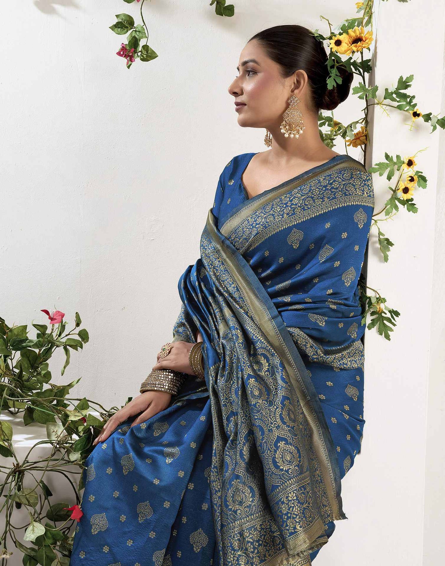 Rama Blue Silk Woven Banarasi Saree