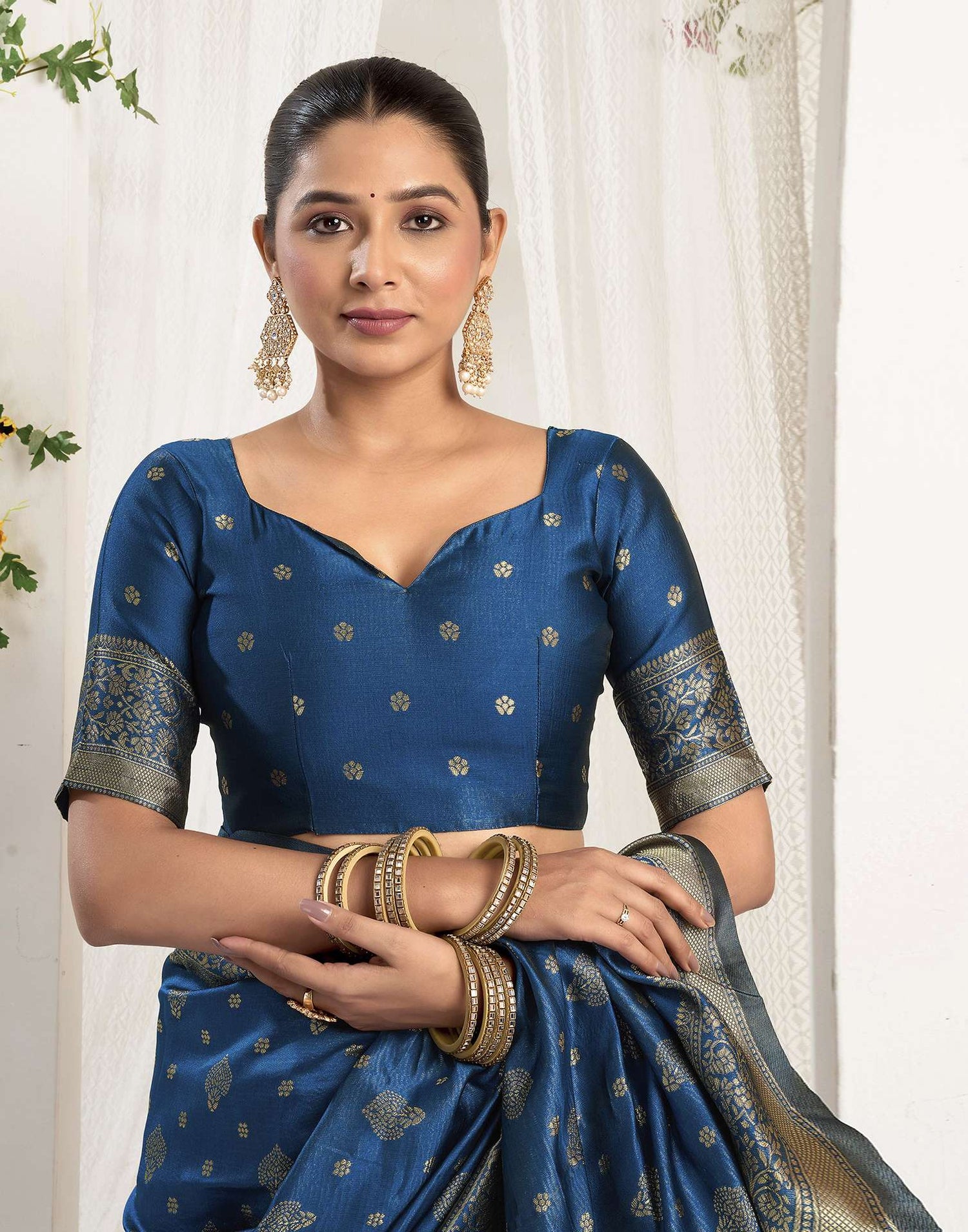 Rama Blue Silk Woven Banarasi Saree